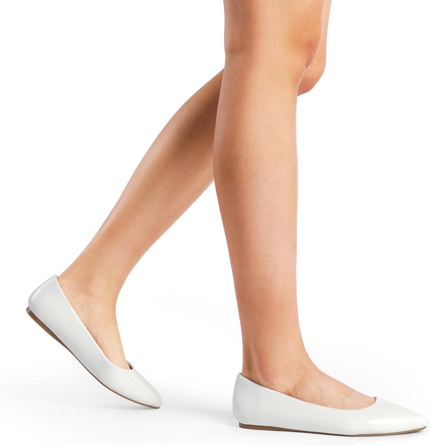 imageDREAM PAIRS Womens Dress Pointed Toe Flats Ballet Comfort Soft Slip On Casual Flat Shoes for Work Office BusinessWhitePu