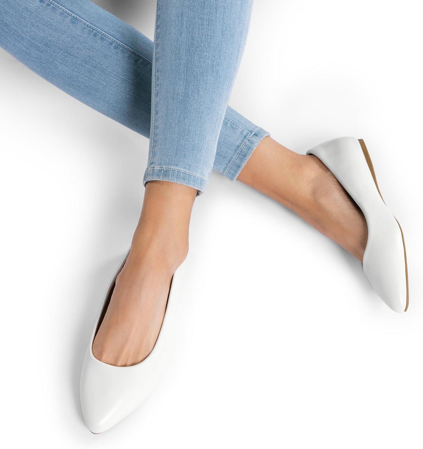 imageDREAM PAIRS Womens Dress Pointed Toe Flats Ballet Comfort Soft Slip On Casual Flat Shoes for Work Office BusinessWhitePu