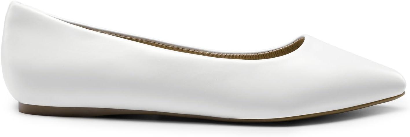 imageDREAM PAIRS Womens Dress Pointed Toe Flats Ballet Comfort Soft Slip On Casual Flat Shoes for Work Office BusinessWhitePu