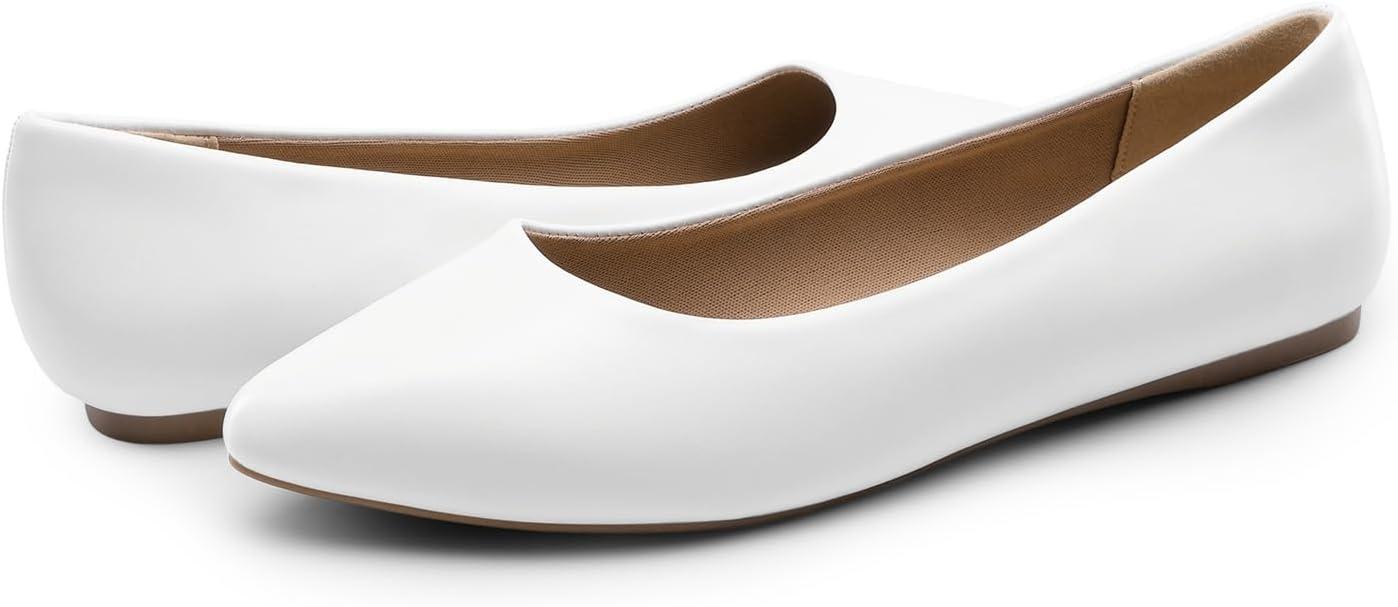 imageDREAM PAIRS Womens Dress Pointed Toe Flats Ballet Comfort Soft Slip On Casual Flat Shoes for Work Office BusinessWhitePu