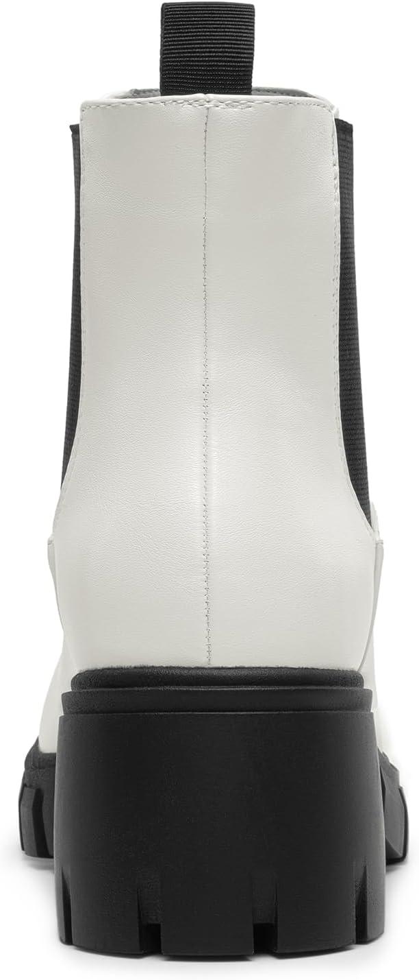 imageDREAM PAIRS Womens Elastic Chelsea Ankle Boots Platform Low Chunky Block Heel Lug Sole Slip on Fall Heeled Booties ShoesWhite