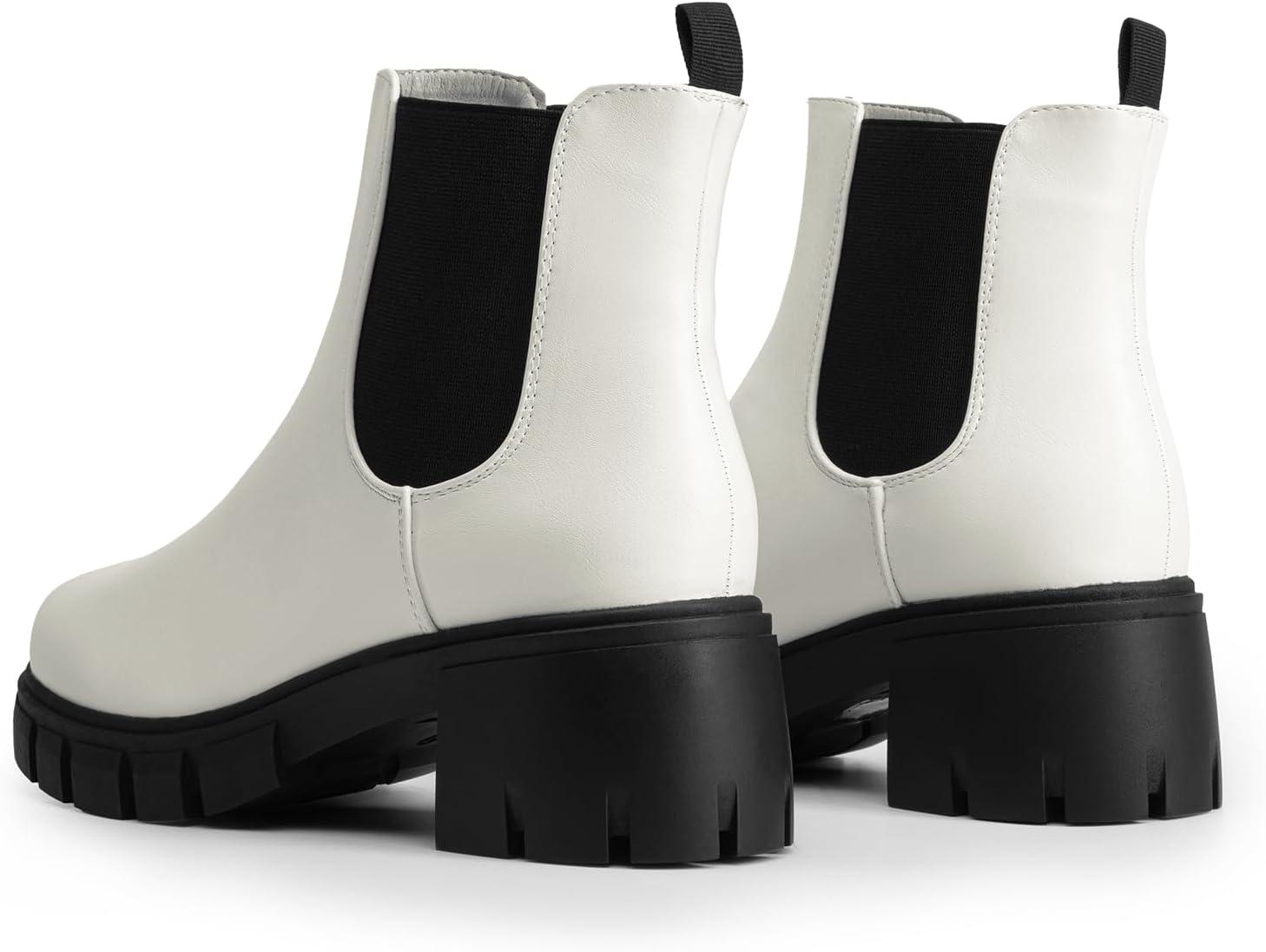 imageDREAM PAIRS Womens Elastic Chelsea Ankle Boots Platform Low Chunky Block Heel Lug Sole Slip on Fall Heeled Booties ShoesWhite