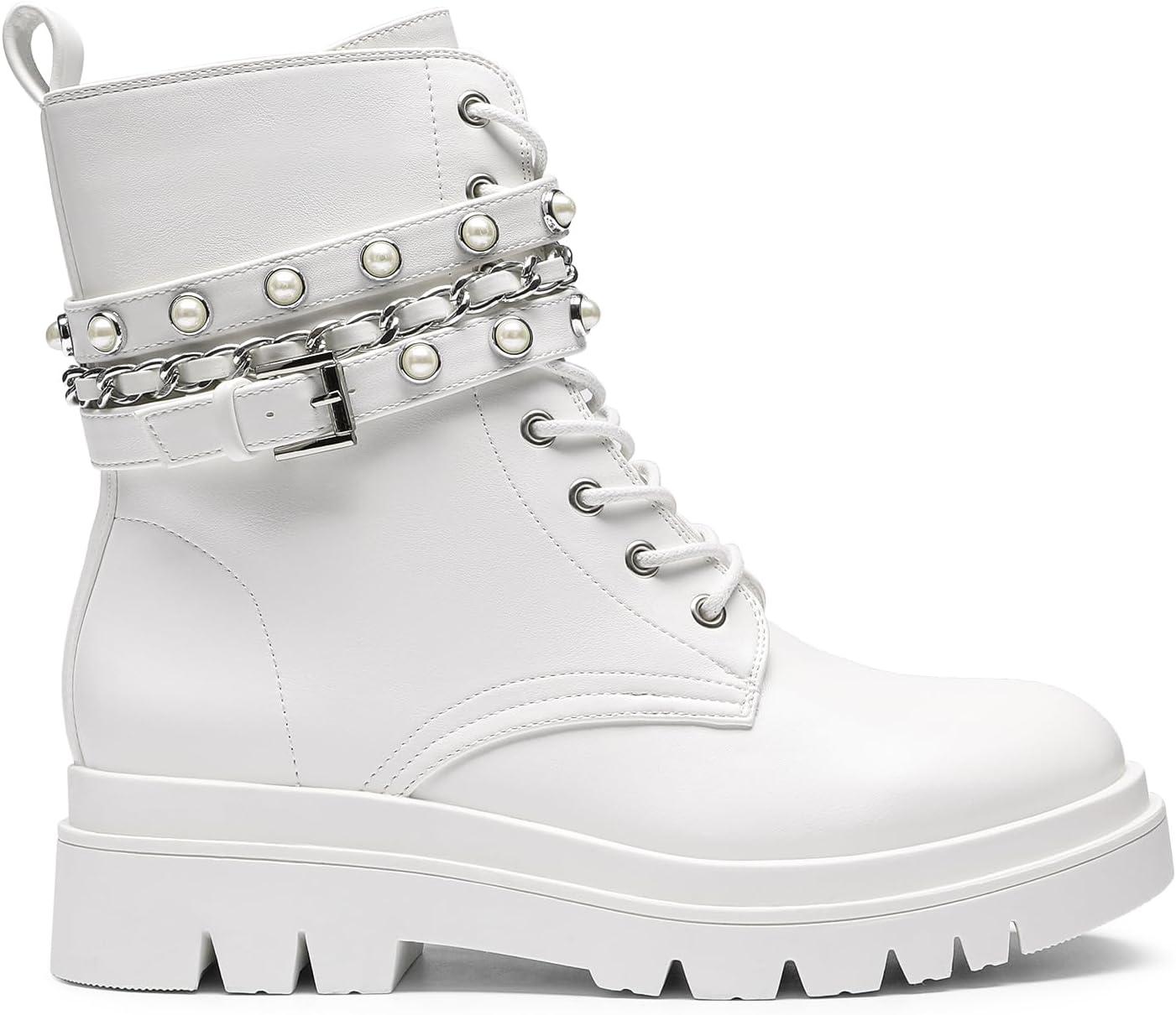 imageDREAM PAIRS Womens Fashion Platform Combat Boots Lace Up Lug Sole Goth Ankle Booties ShoesWhite