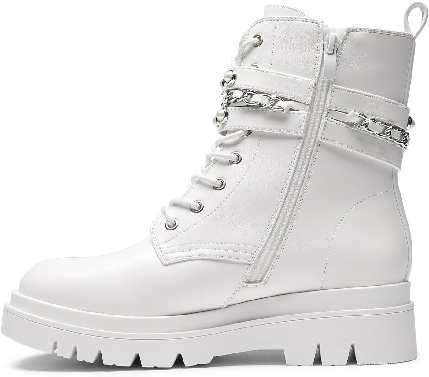 imageDREAM PAIRS Womens Fashion Platform Combat Boots Lace Up Lug Sole Goth Ankle Booties ShoesWhite