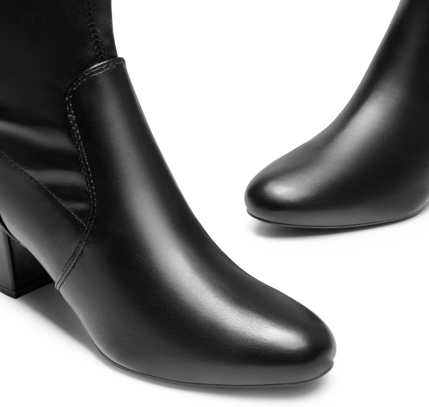 imageDREAM PAIRS Womens Fitted Stretch Ankle Boots Fashion Low Chunky Heel Almond Toe Fall Heeled Booties ShoesBlackpu