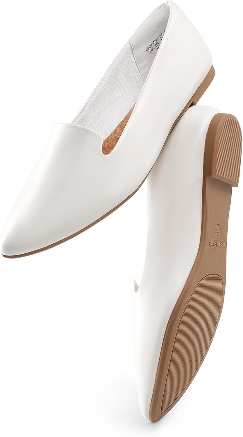 imageDREAM PAIRS Womens Flats Pointed Toe SlipOn Dressy Flat Shoes Comfortable Business Casual Dress Shoes for Office WorkWhite