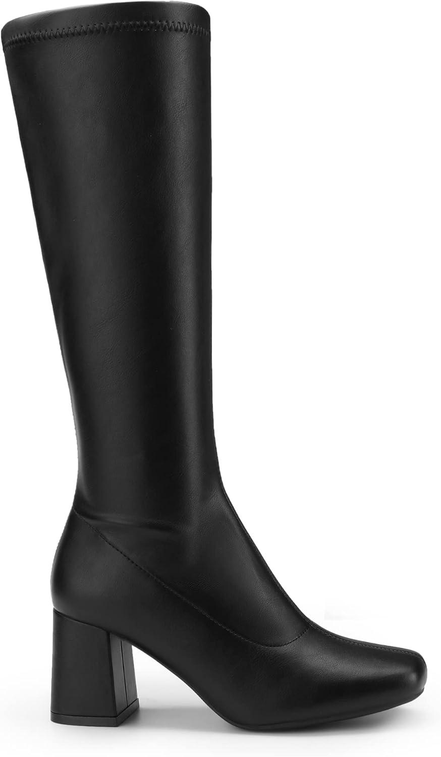 imageDREAM PAIRS Womens Gogo Boots Square Toe Chunky Wide Calf Knee High Boots For WomenBlackPu