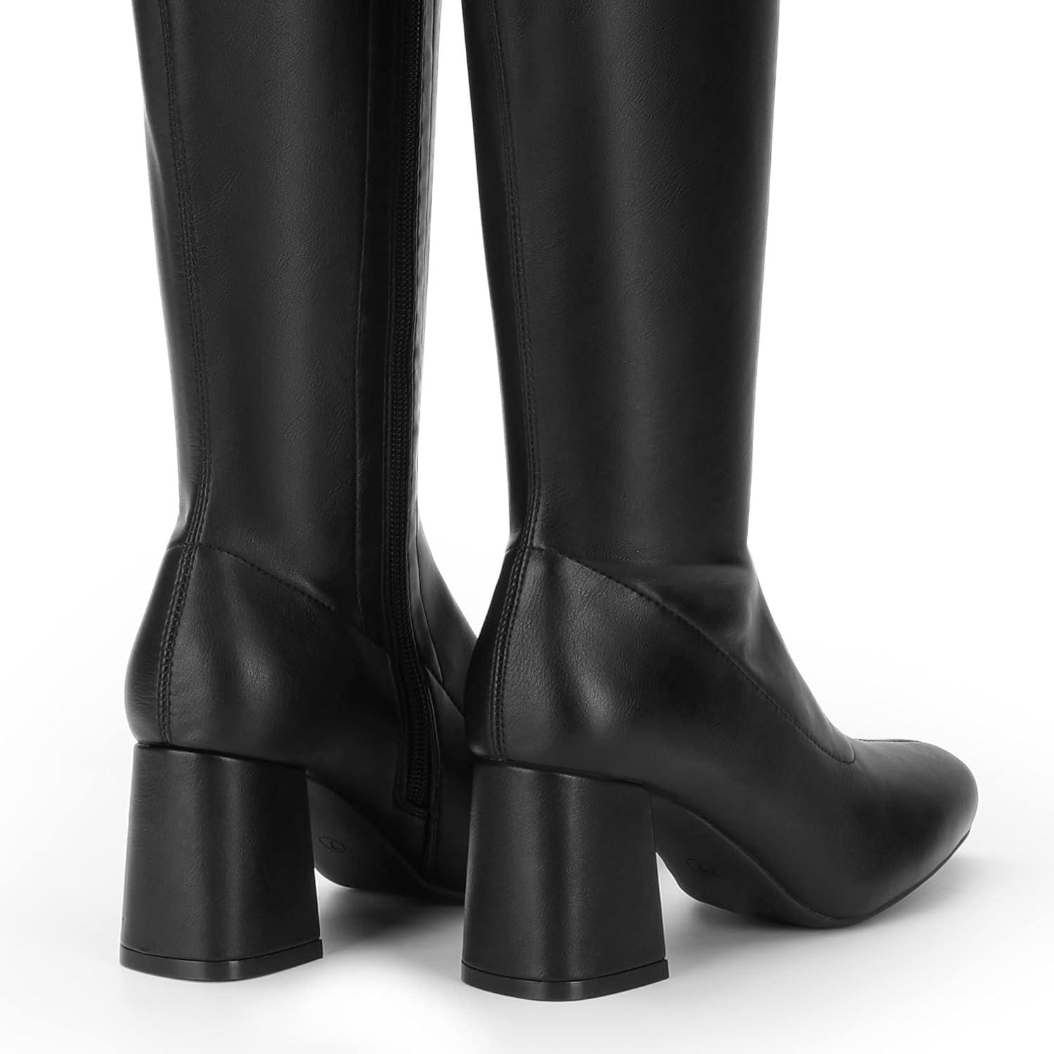imageDREAM PAIRS Womens Gogo Boots Square Toe Chunky Wide Calf Knee High Boots For WomenBlackPu