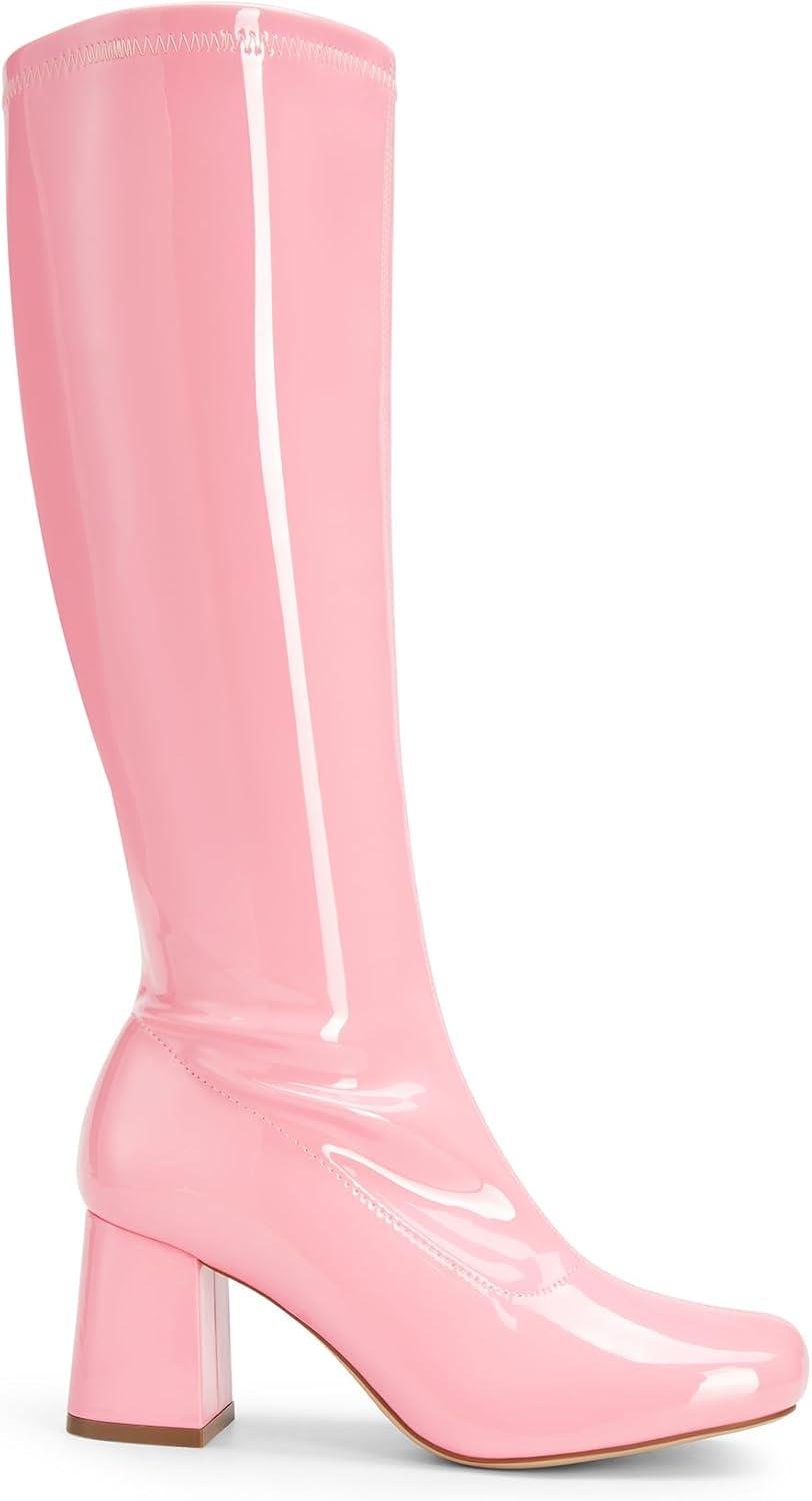 imageDREAM PAIRS Womens Gogo Boots Square Toe Chunky Wide Calf Knee High Boots For WomenPinkpat