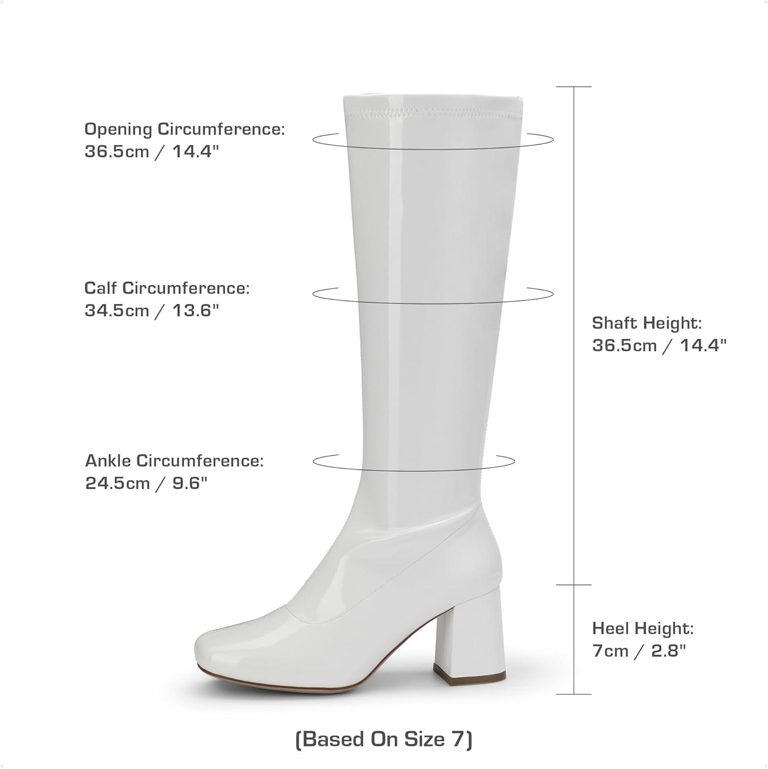 imageDREAM PAIRS Womens Gogo Boots Square Toe Chunky Wide Calf Knee High Boots For WomenWhitePatentPu
