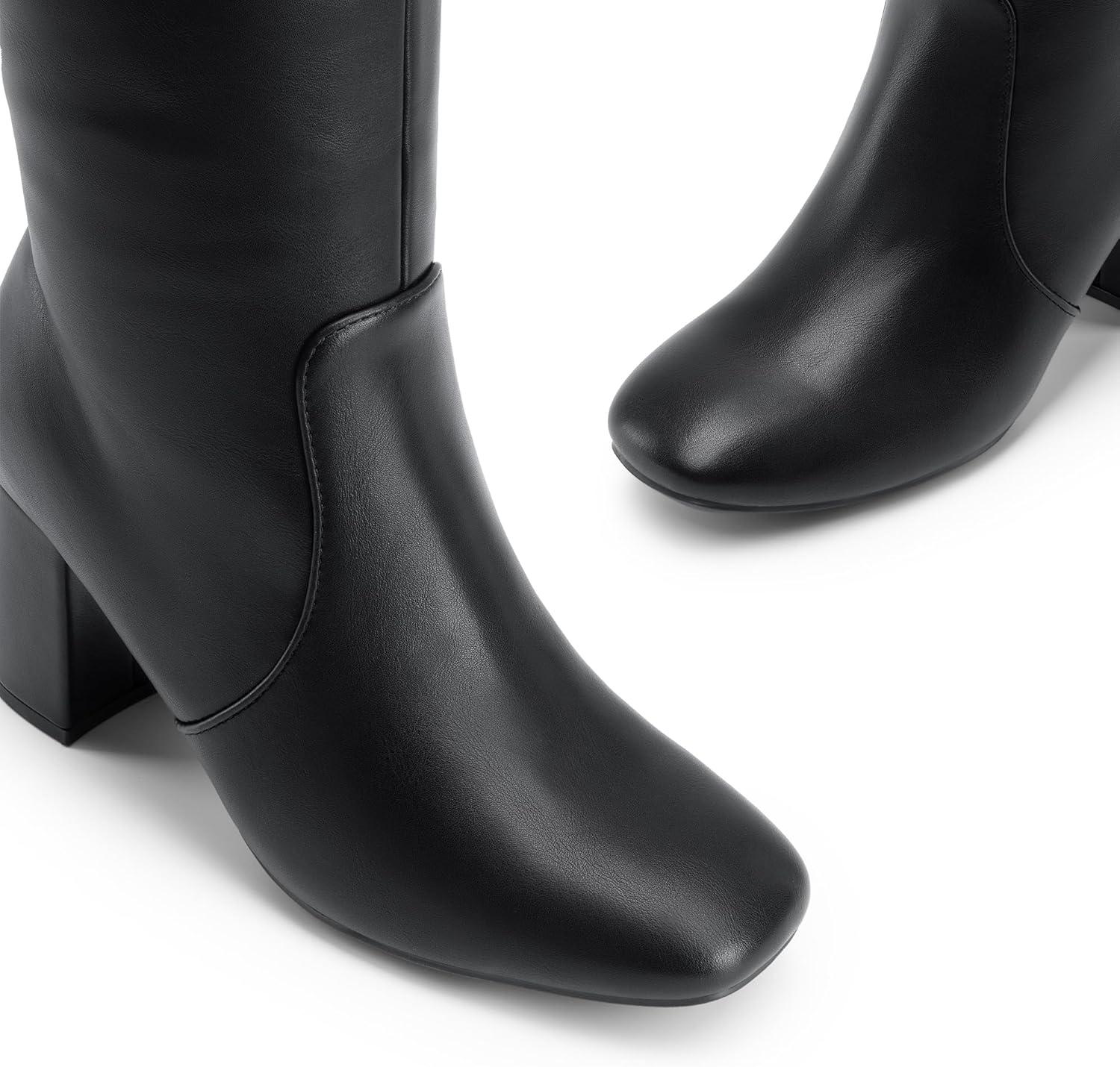 imageDREAM PAIRS Womens Gogo Boots Square Toe Side Zipper Chunky Heel Knee High Boots For WomenBlack