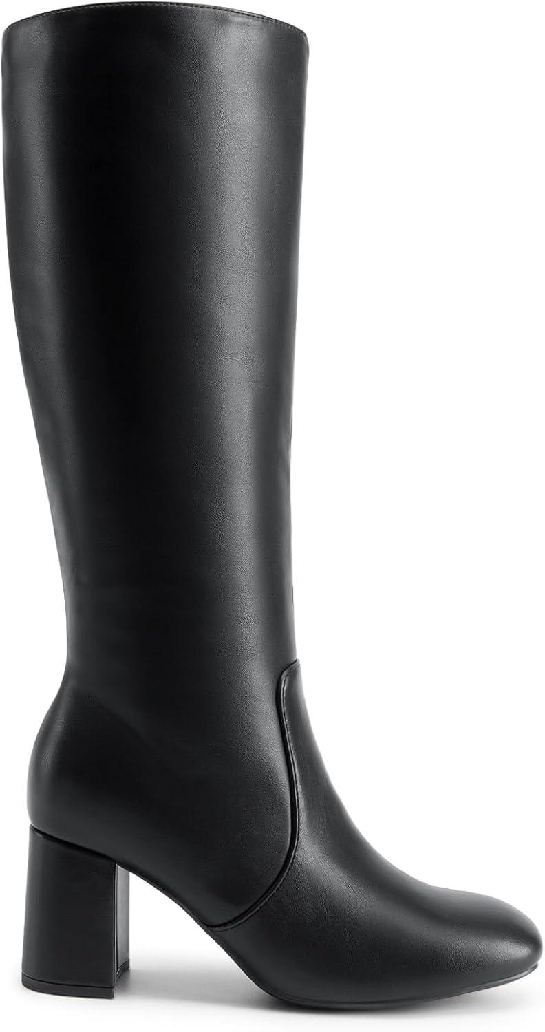 imageDREAM PAIRS Womens Gogo Boots Square Toe Side Zipper Chunky Heel Knee High Boots For WomenBlack