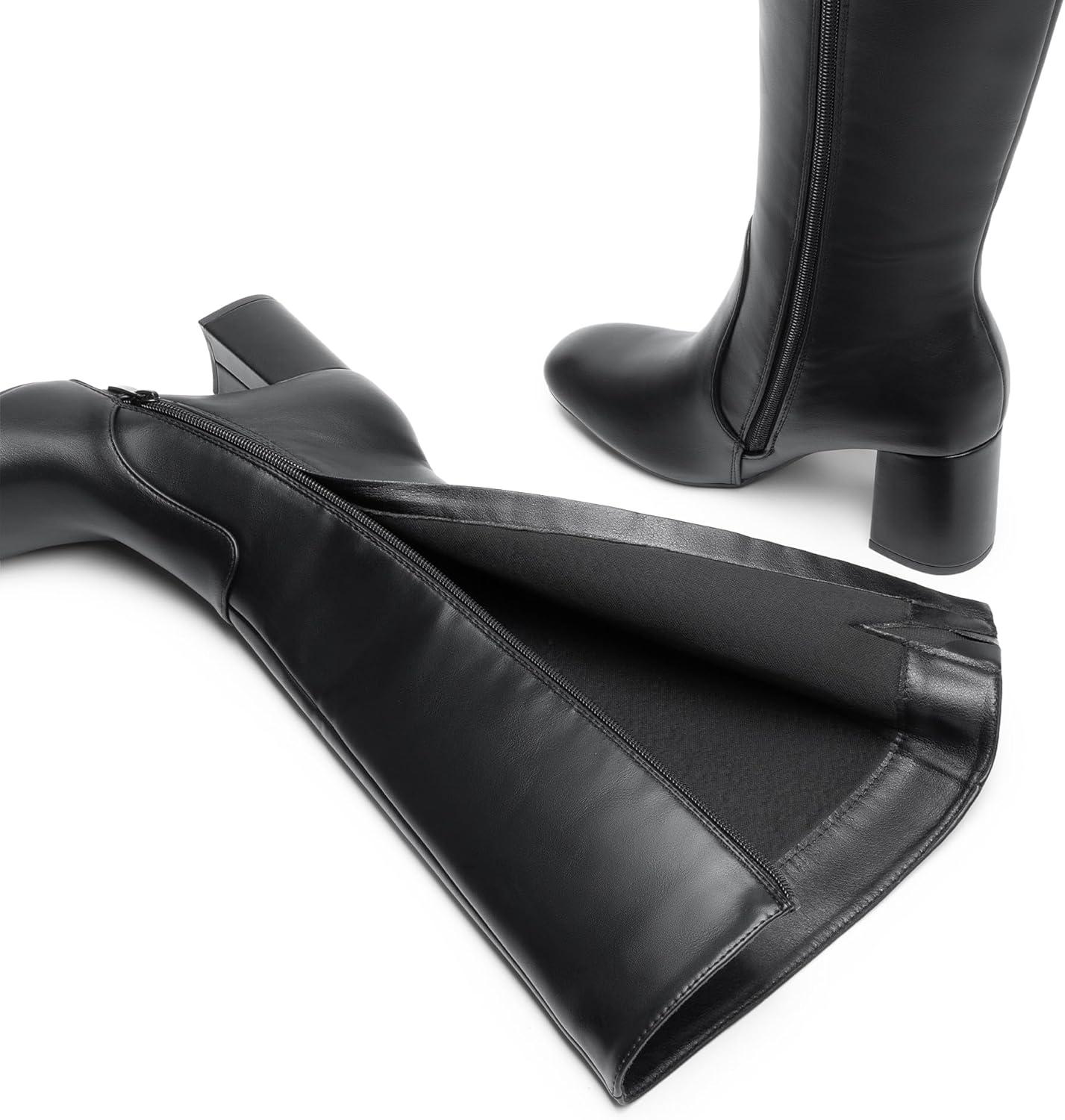 imageDREAM PAIRS Womens Gogo Boots Square Toe Side Zipper Chunky Heel Knee High Boots For WomenBlack