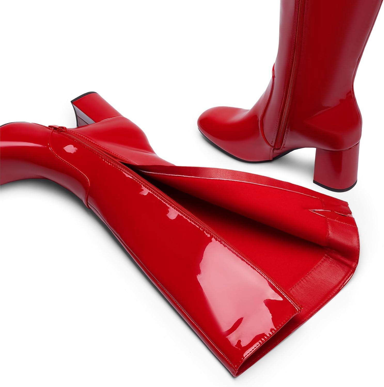 imageDREAM PAIRS Womens Gogo Boots Square Toe Side Zipper Chunky Heel Knee High Boots For WomenRed