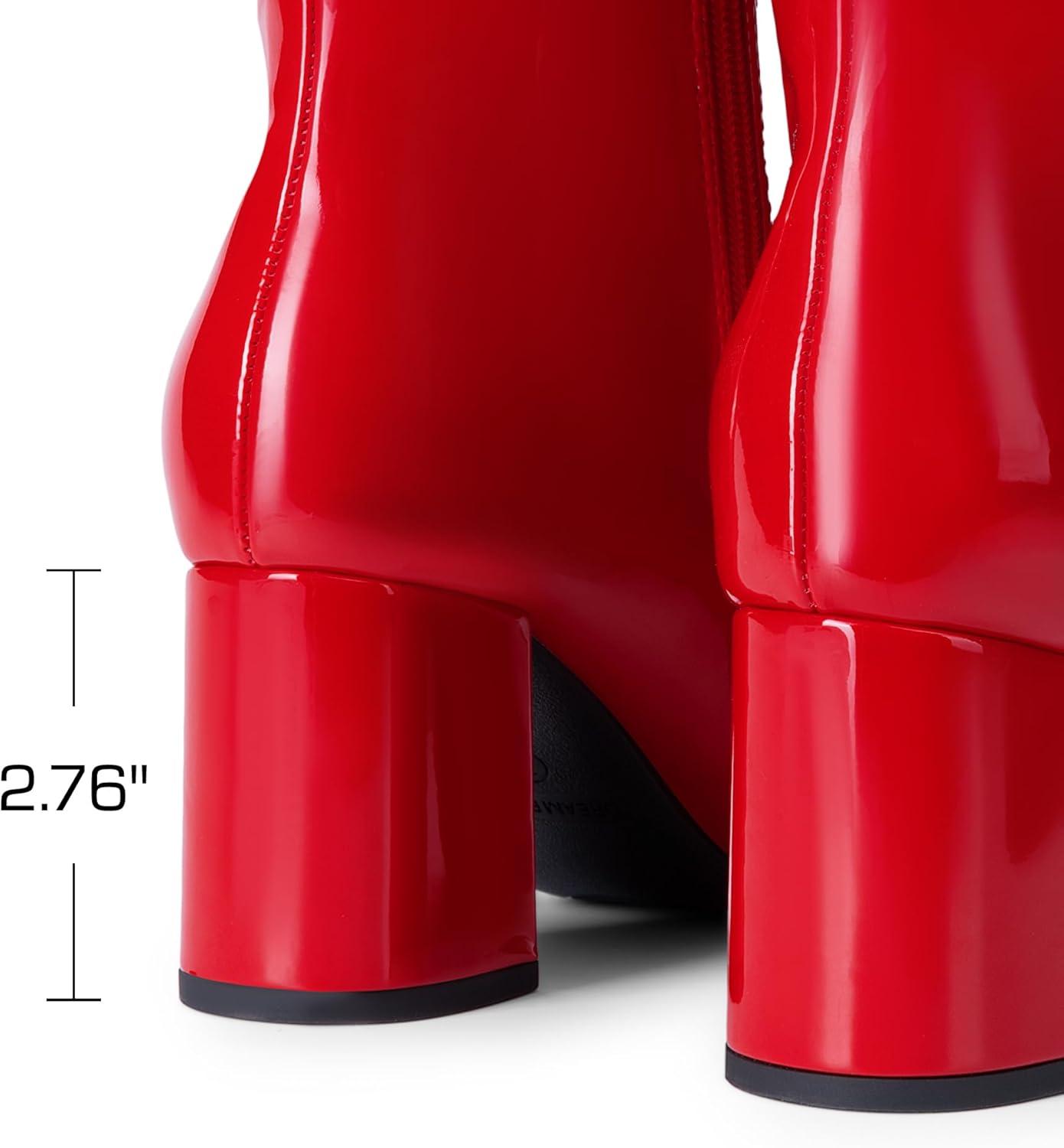 imageDREAM PAIRS Womens Gogo Boots Square Toe Side Zipper Chunky Heel Knee High Boots For WomenRed