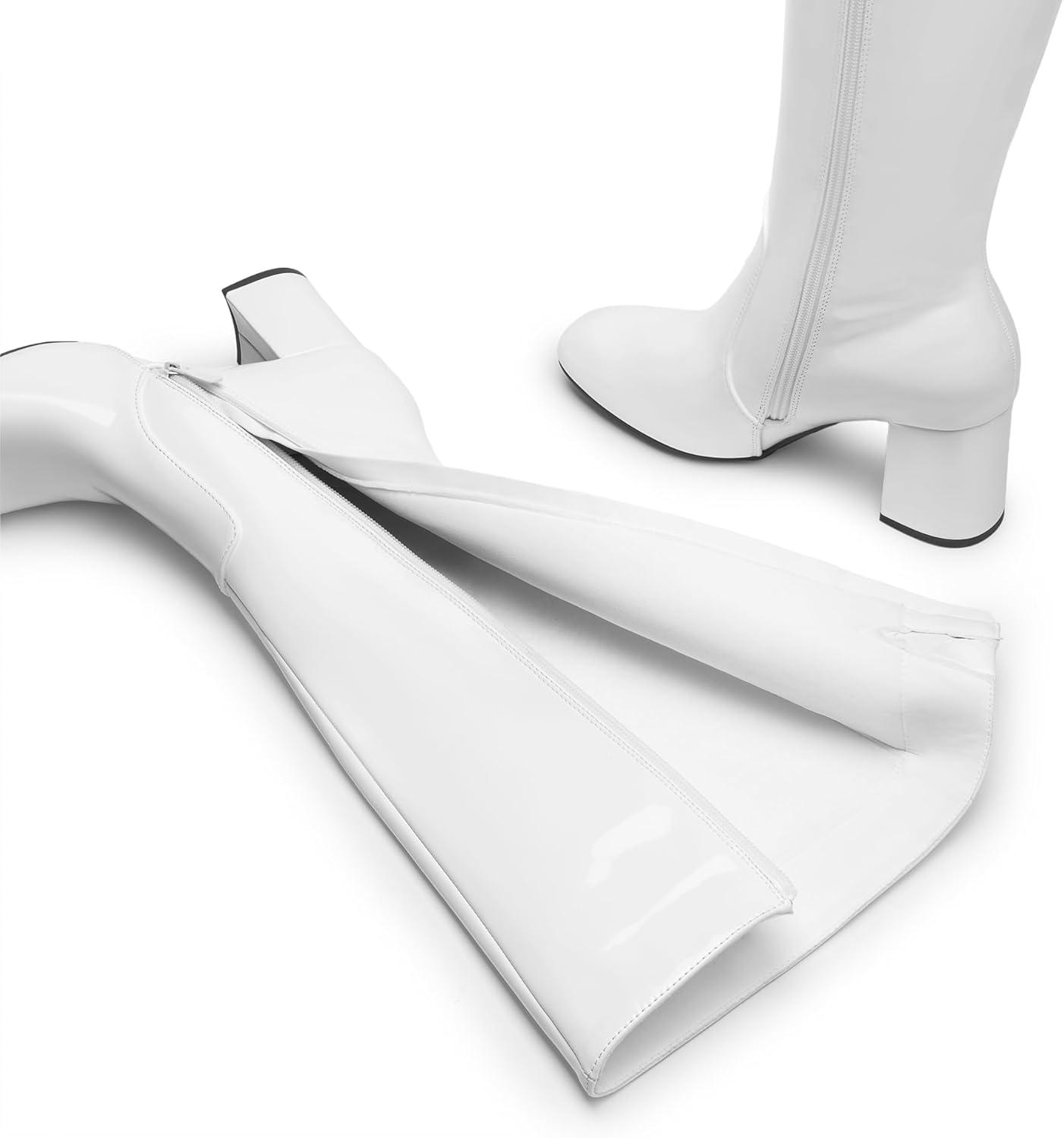 imageDREAM PAIRS Womens Gogo Boots Square Toe Side Zipper Chunky Heel Knee High Boots For WomenWhite