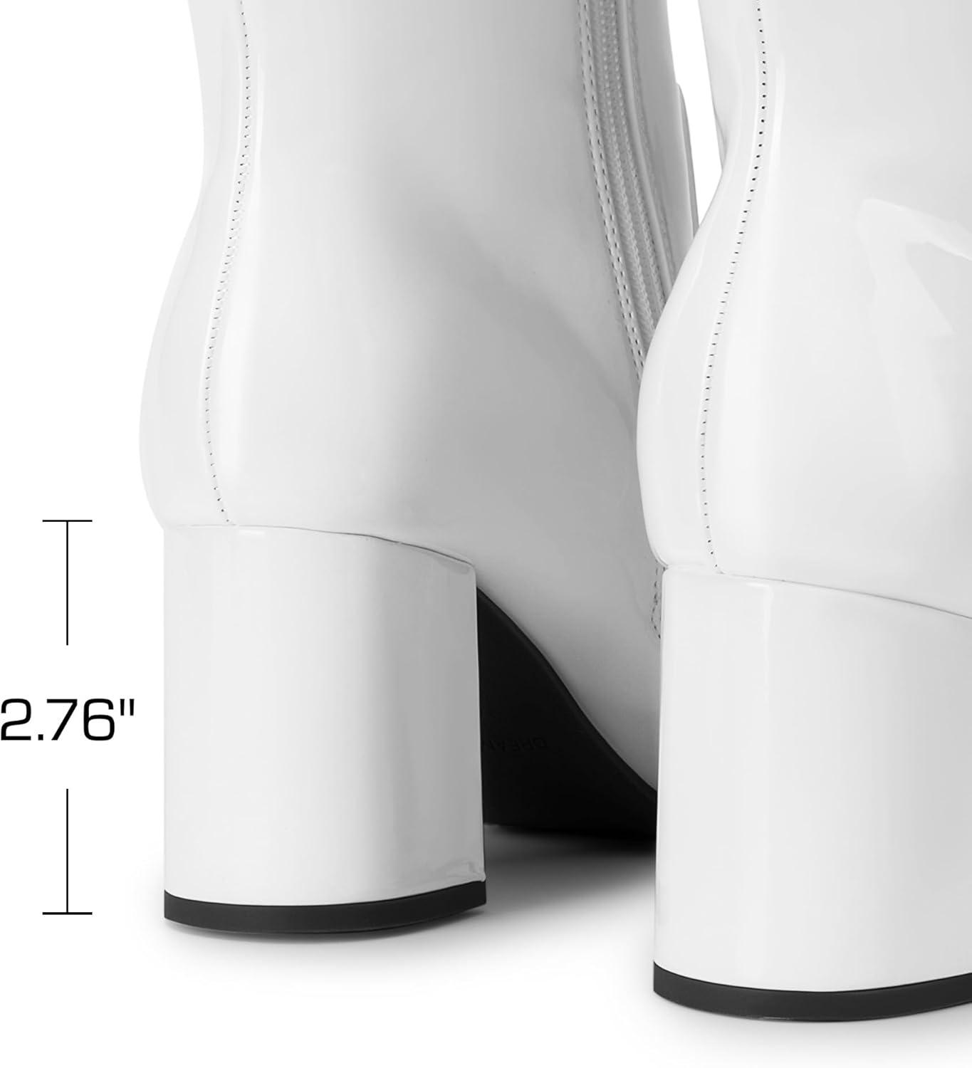 imageDREAM PAIRS Womens Gogo Boots Square Toe Side Zipper Chunky Heel Knee High Boots For WomenWhite