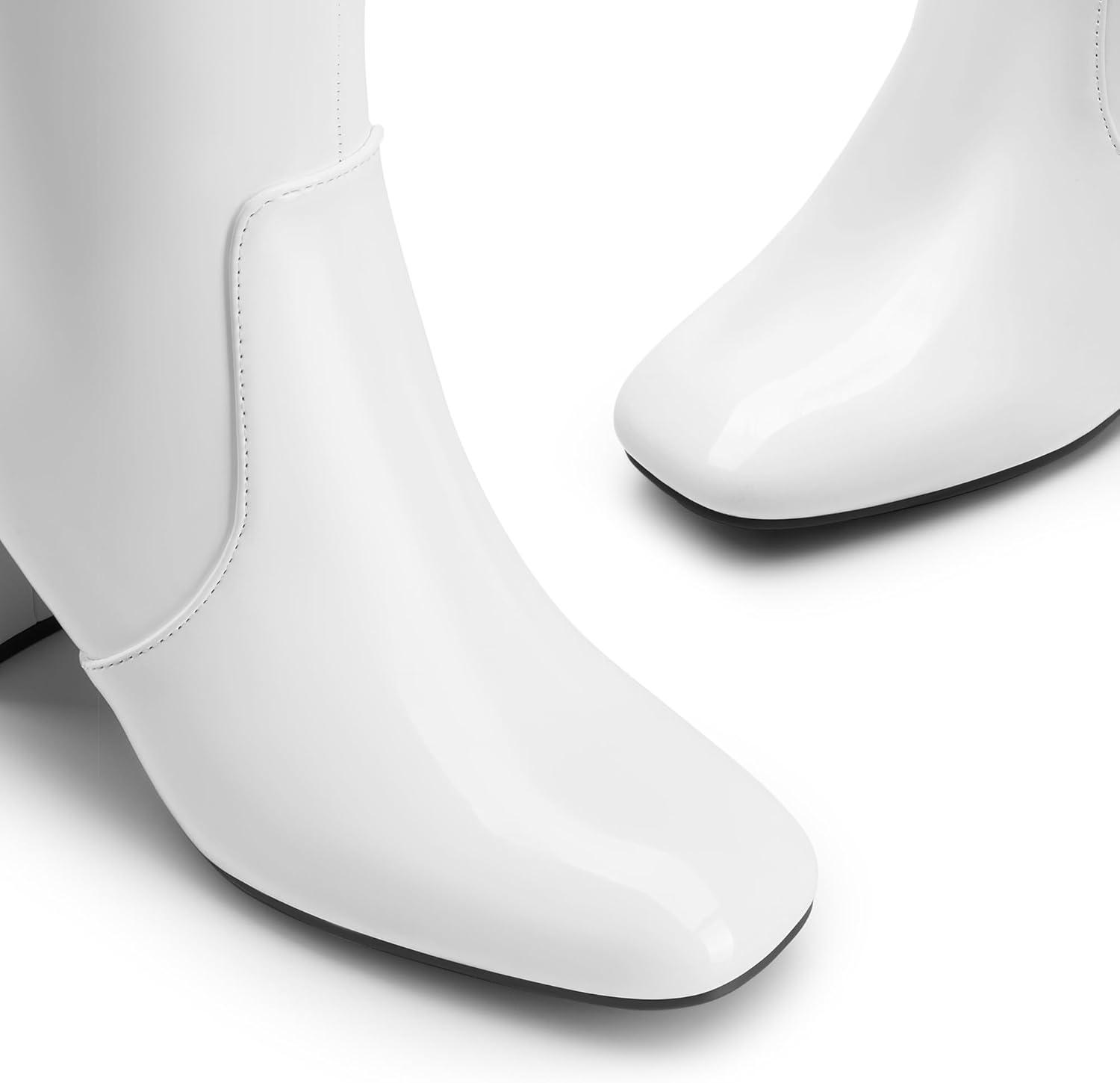 imageDREAM PAIRS Womens Gogo Boots Square Toe Side Zipper Chunky Heel Knee High Boots For WomenWhite