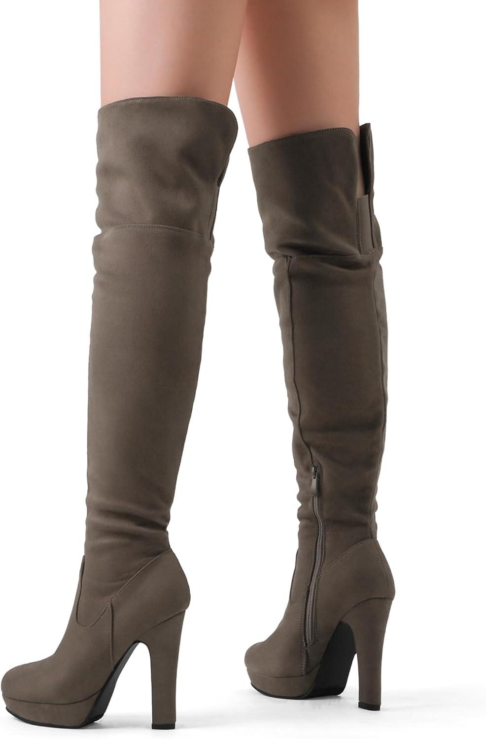 imageDREAM PAIRS Womens HIGHPLAT Black Chunky Thigh High Over The Knee High Heel BootsKhaki