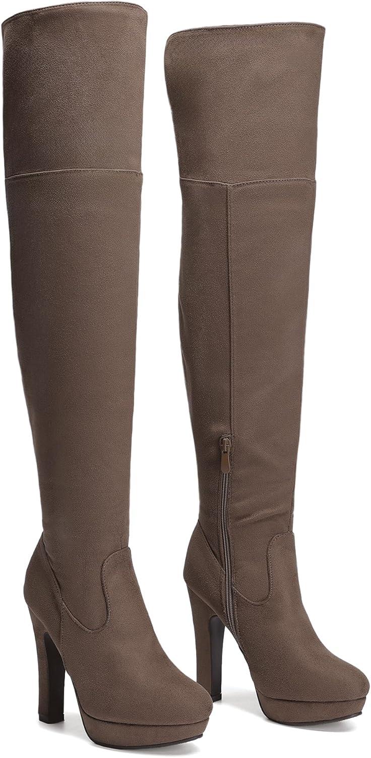 imageDREAM PAIRS Womens HIGHPLAT Black Chunky Thigh High Over The Knee High Heel BootsKhaki
