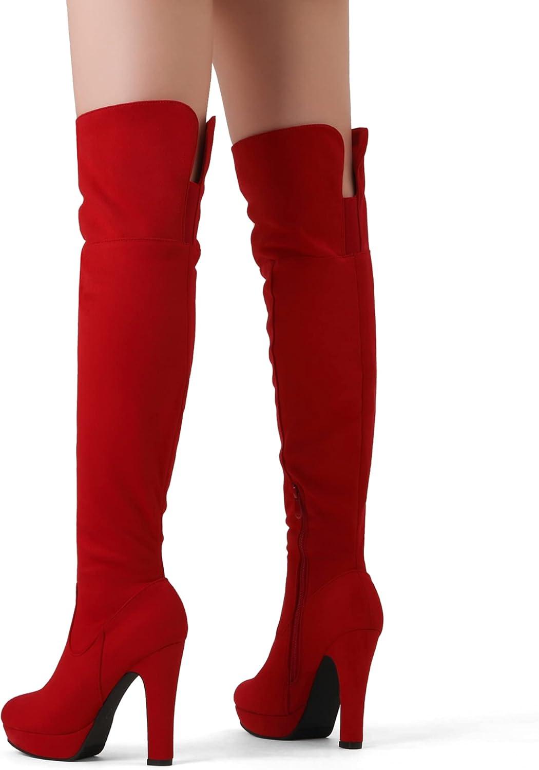 imageDREAM PAIRS Womens HIGHPLAT Black Chunky Thigh High Over The Knee High Heel BootsRed