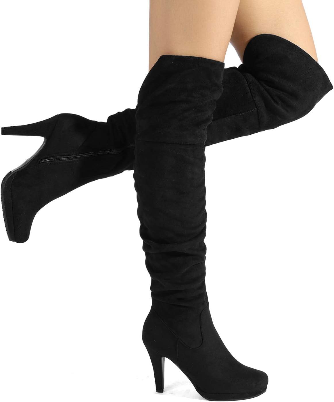 imageDREAM PAIRS Womens HIGHPLAT Black Chunky Thigh High Over The Knee High Heel BootsSarahiblacknubuck
