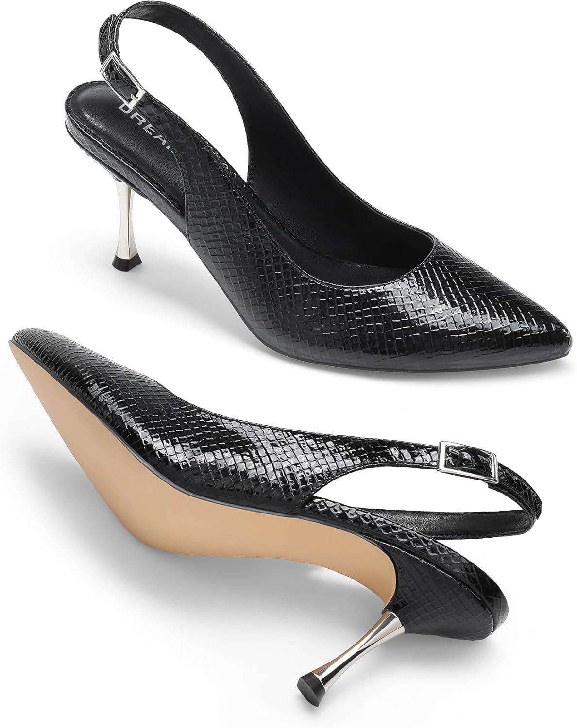 imageDREAM PAIRS Womens Heels Slingback Stiletto Pumps Shoes Pointed Closed Toe Kitten Heels Dress Bridal Elegant Wedding Sexy PartyBlacksnake