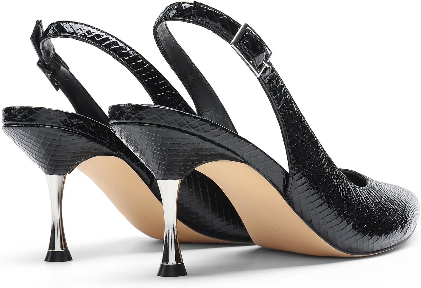 imageDREAM PAIRS Womens Heels Slingback Stiletto Pumps Shoes Pointed Closed Toe Kitten Heels Dress Bridal Elegant Wedding Sexy PartyBlacksnake