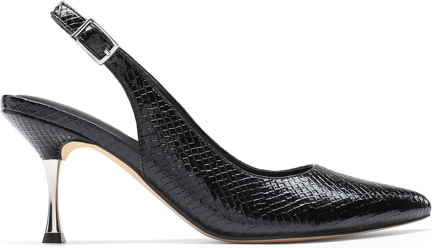 imageDREAM PAIRS Womens Heels Slingback Stiletto Pumps Shoes Pointed Closed Toe Kitten Heels Dress Bridal Elegant Wedding Sexy PartyBlacksnake