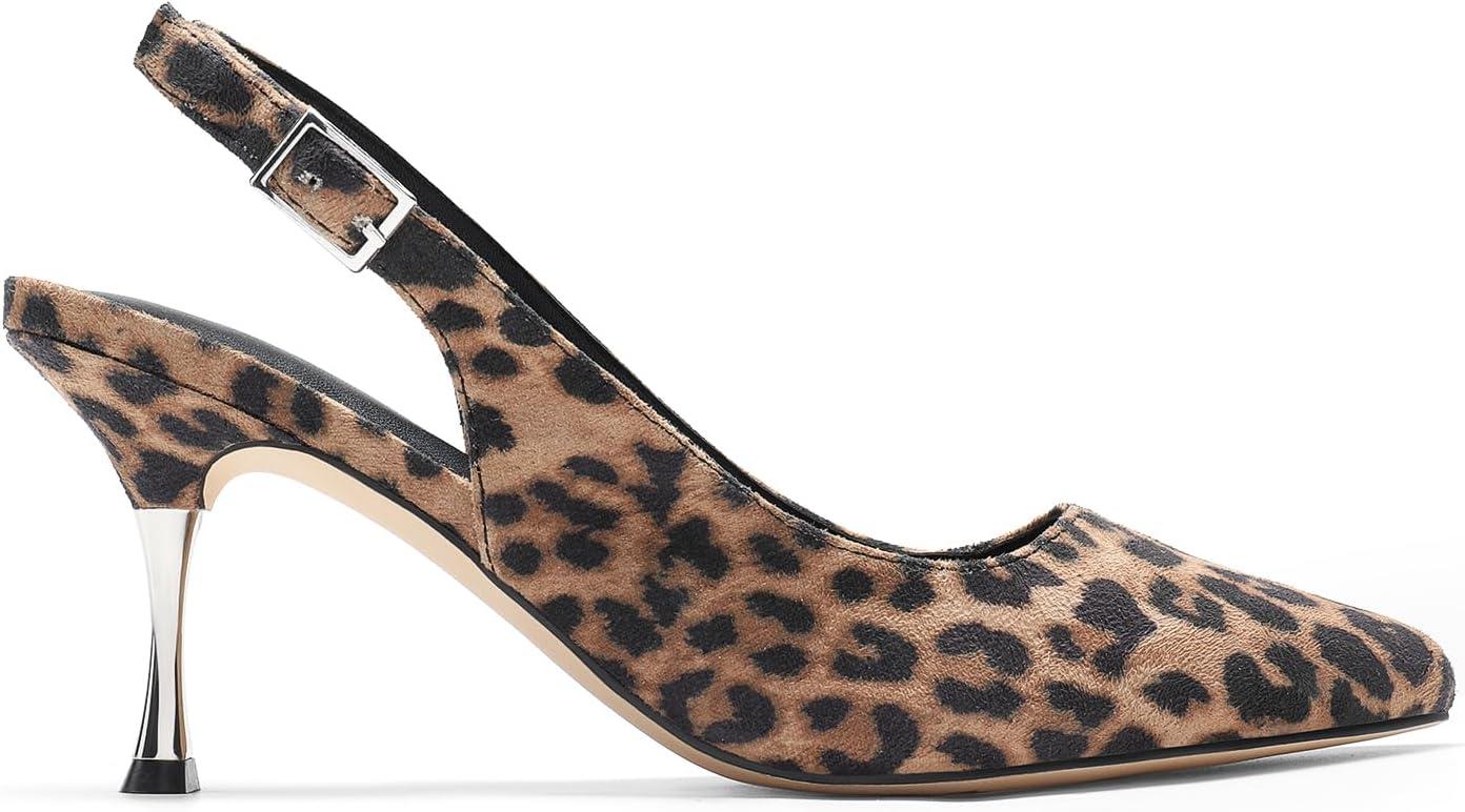 imageDREAM PAIRS Womens Heels Slingback Stiletto Pumps Shoes Pointed Closed Toe Kitten Heels Dress Bridal Elegant Wedding Sexy PartyLeopardsuede