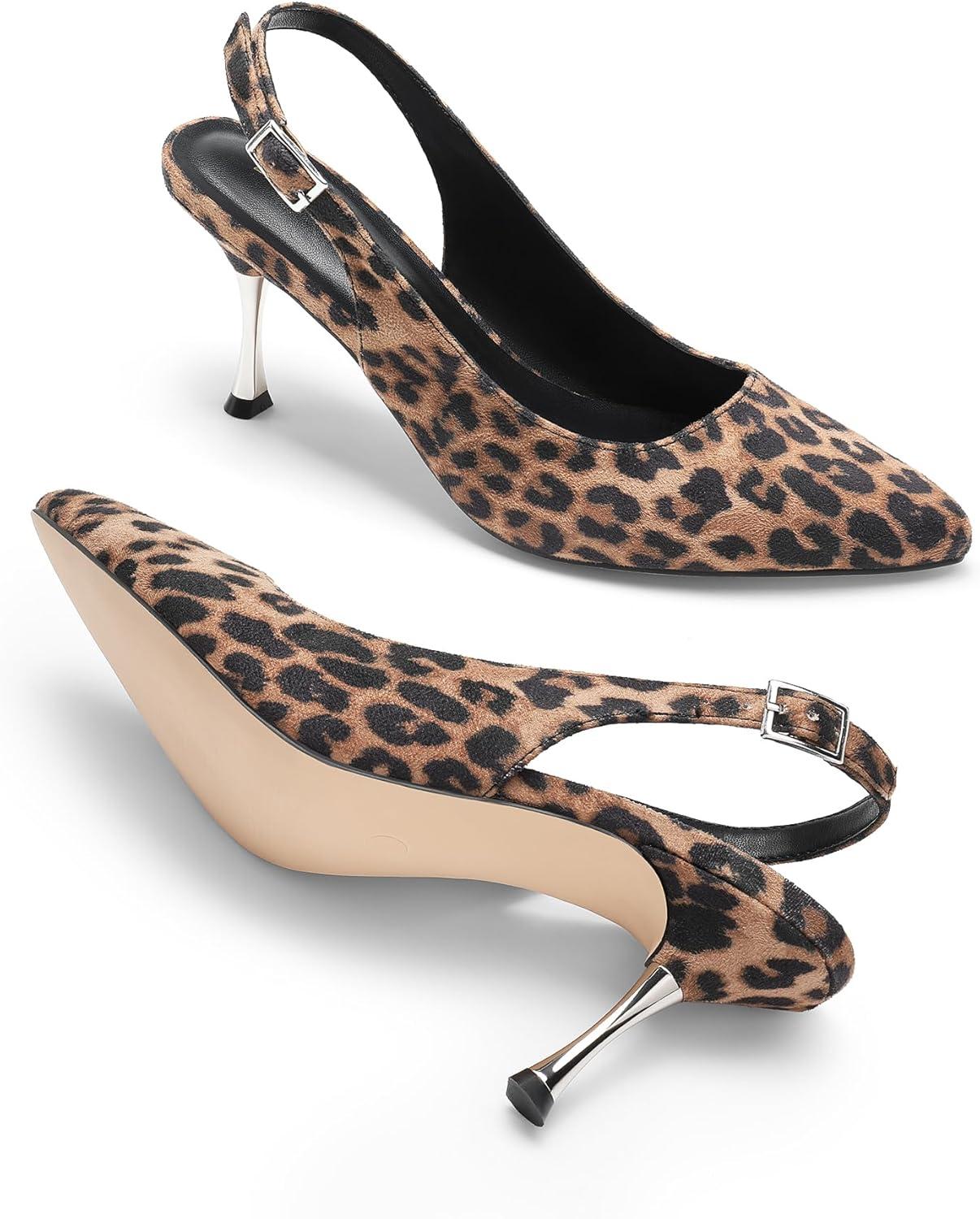 imageDREAM PAIRS Womens Heels Slingback Stiletto Pumps Shoes Pointed Closed Toe Kitten Heels Dress Bridal Elegant Wedding Sexy PartyLeopardsuede
