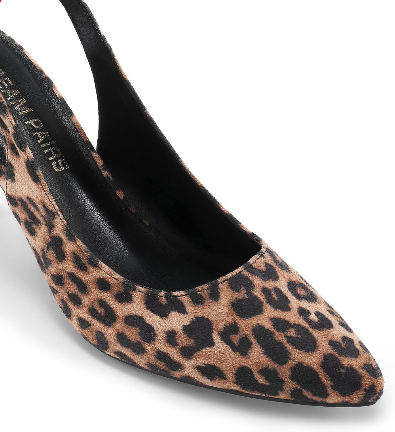 imageDREAM PAIRS Womens Heels Slingback Stiletto Pumps Shoes Pointed Closed Toe Kitten Heels Dress Bridal Elegant Wedding Sexy PartyLeopardsuede