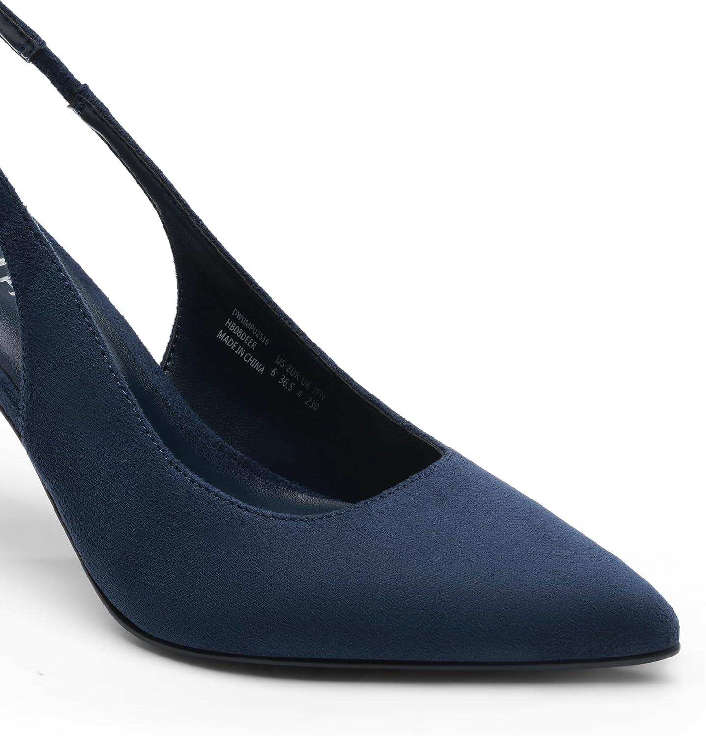 imageDREAM PAIRS Womens Heels Slingback Stiletto Pumps Shoes Pointed Closed Toe Kitten Heels Dress Bridal Elegant Wedding Sexy PartyNavysuede