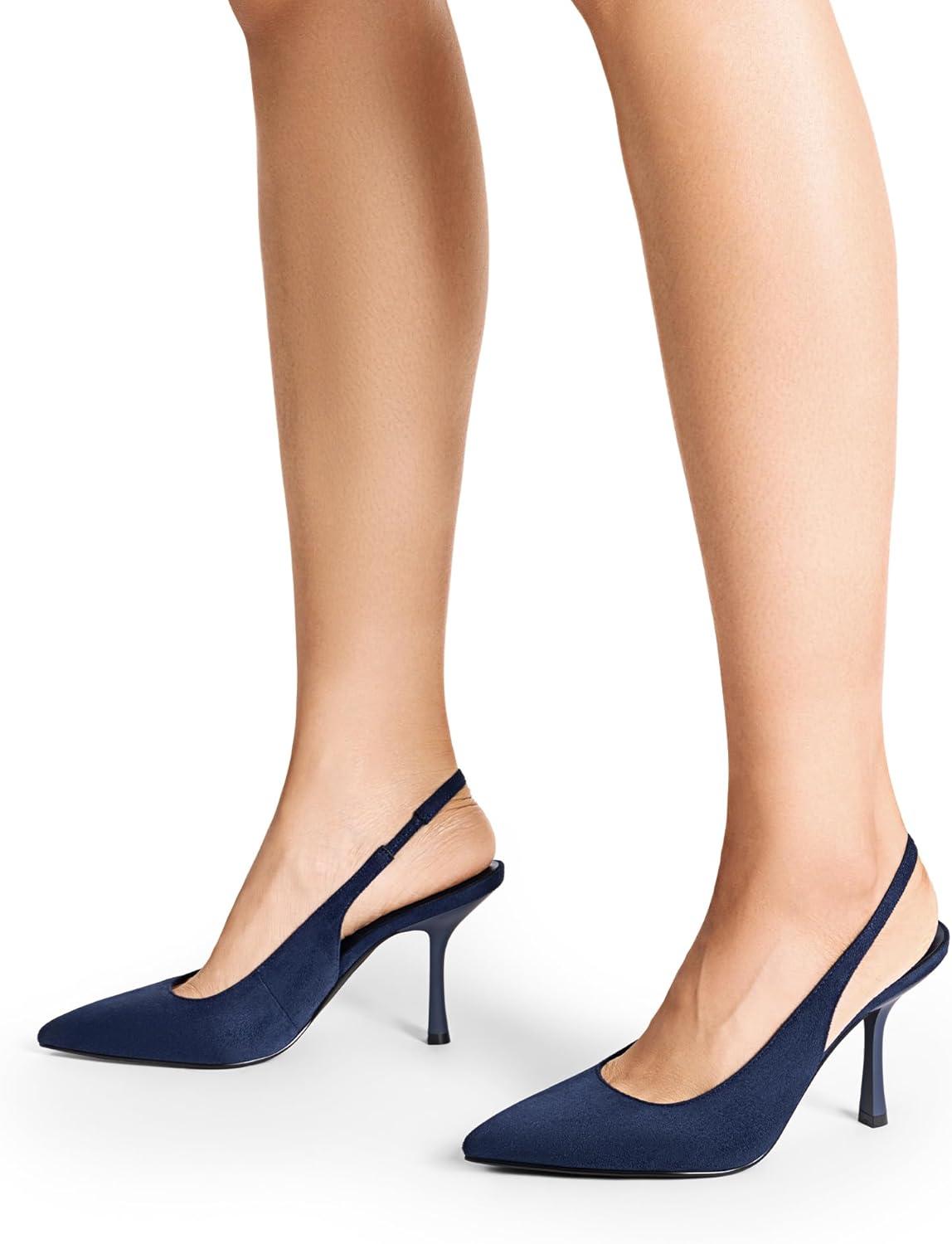 imageDREAM PAIRS Womens Heels Slingback Stiletto Pumps Shoes Pointed Closed Toe Kitten Heels Dress Bridal Elegant Wedding Sexy PartyNavysuede
