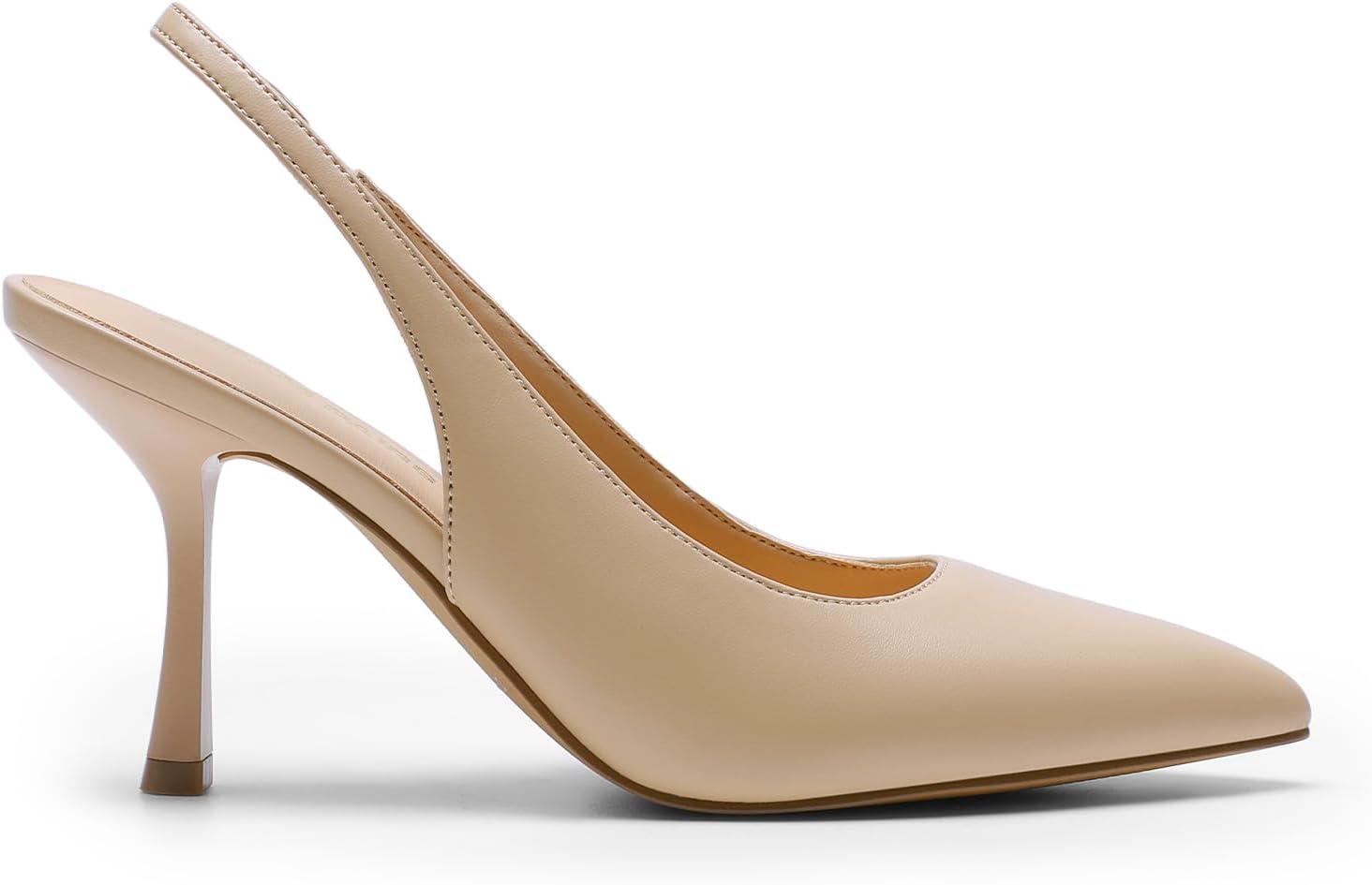 imageDREAM PAIRS Womens Heels Slingback Stiletto Pumps Shoes Pointed Closed Toe Kitten Heels Dress Bridal Elegant Wedding Sexy PartyNudepu