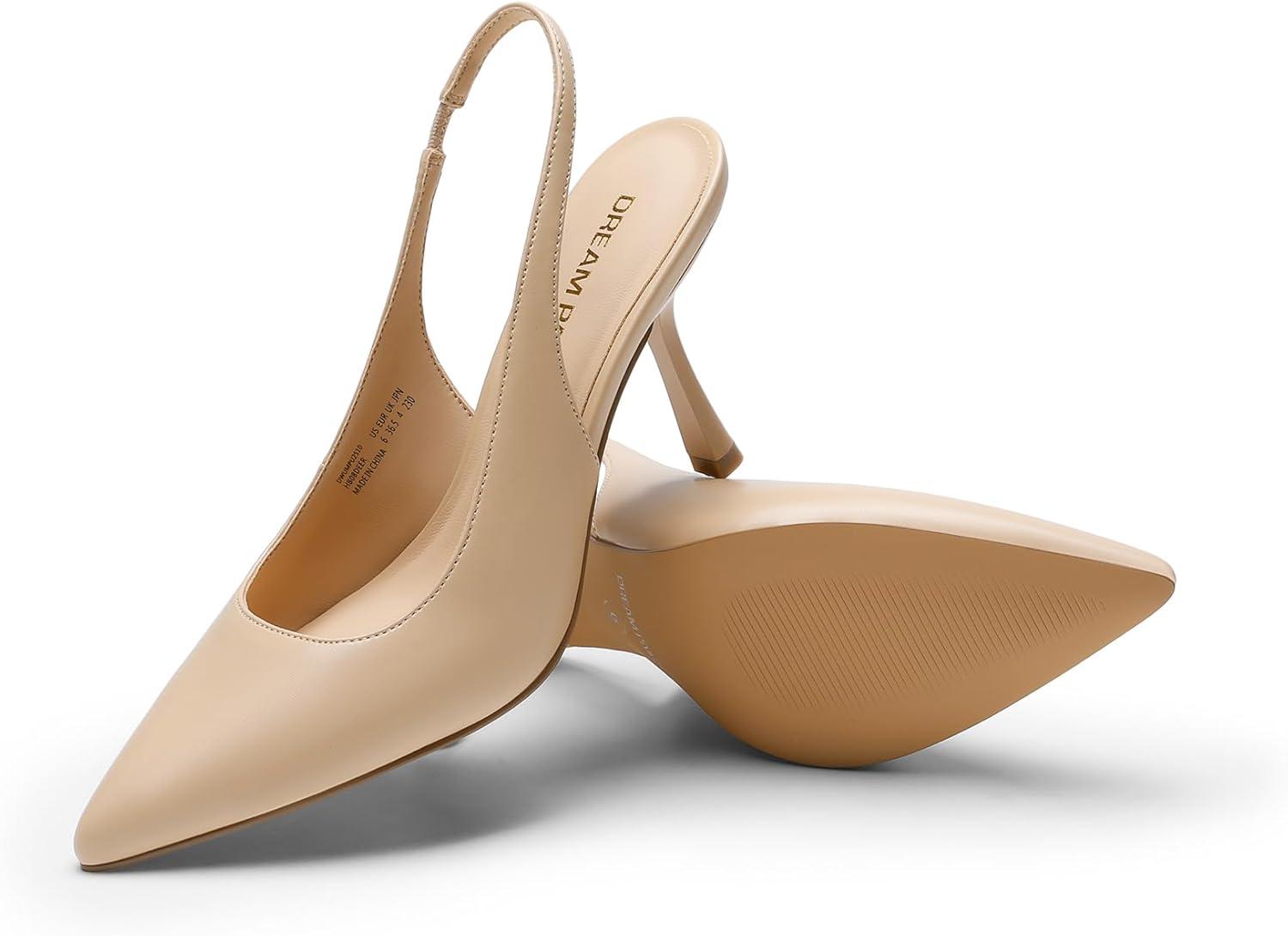 imageDREAM PAIRS Womens Heels Slingback Stiletto Pumps Shoes Pointed Closed Toe Kitten Heels Dress Bridal Elegant Wedding Sexy PartyNudepu