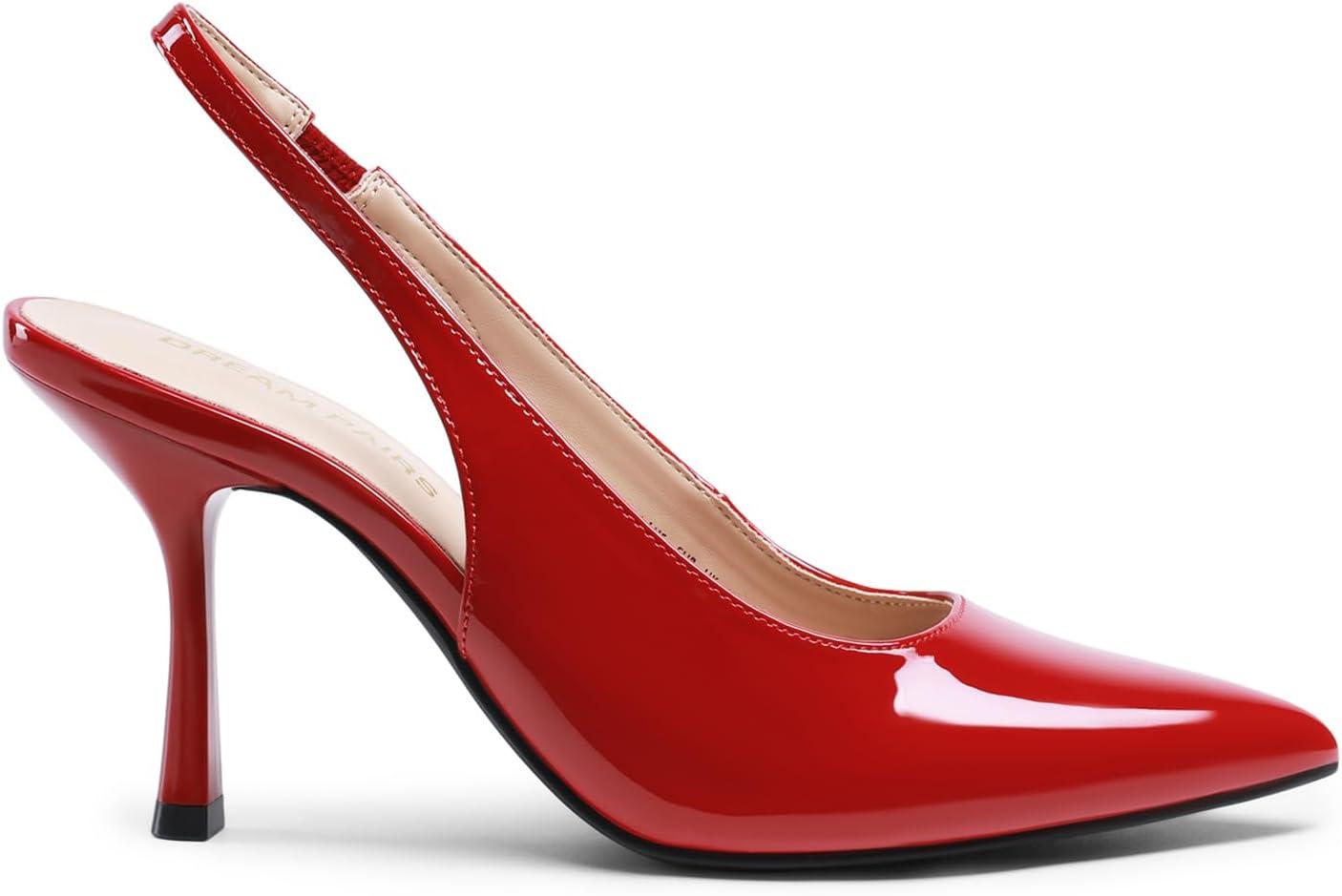 imageDREAM PAIRS Womens Heels Slingback Stiletto Pumps Shoes Pointed Closed Toe Kitten Heels Dress Bridal Elegant Wedding Sexy PartyRed
