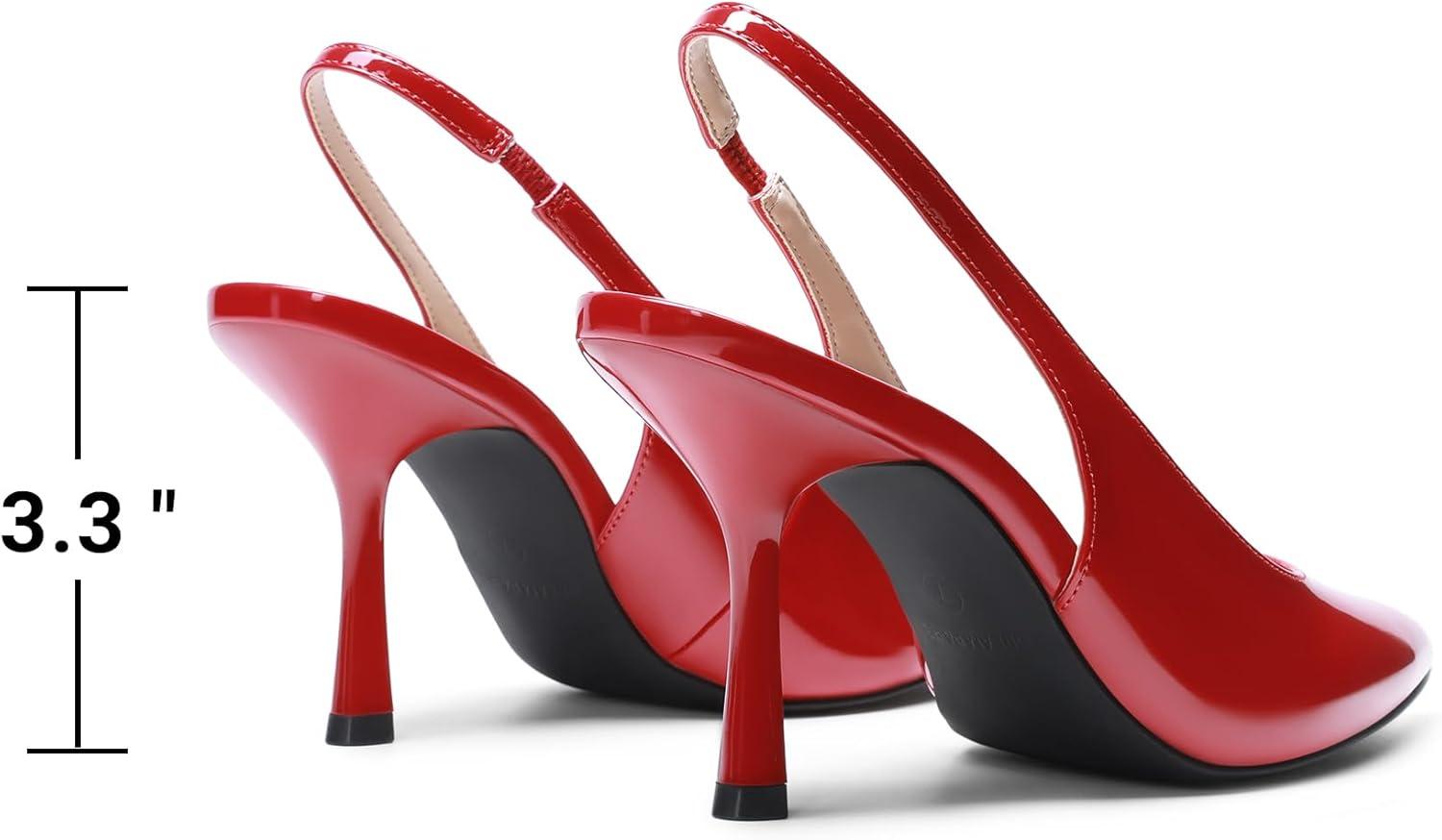 imageDREAM PAIRS Womens Heels Slingback Stiletto Pumps Shoes Pointed Closed Toe Kitten Heels Dress Bridal Elegant Wedding Sexy PartyRed