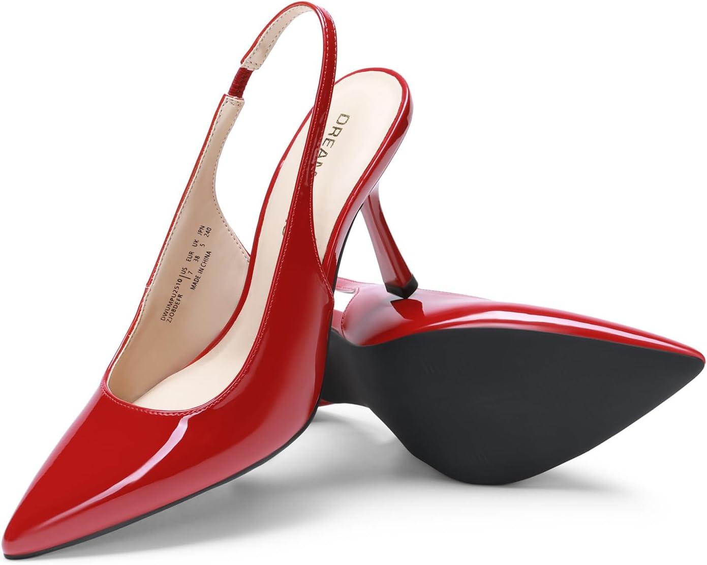 imageDREAM PAIRS Womens Heels Slingback Stiletto Pumps Shoes Pointed Closed Toe Kitten Heels Dress Bridal Elegant Wedding Sexy PartyRed