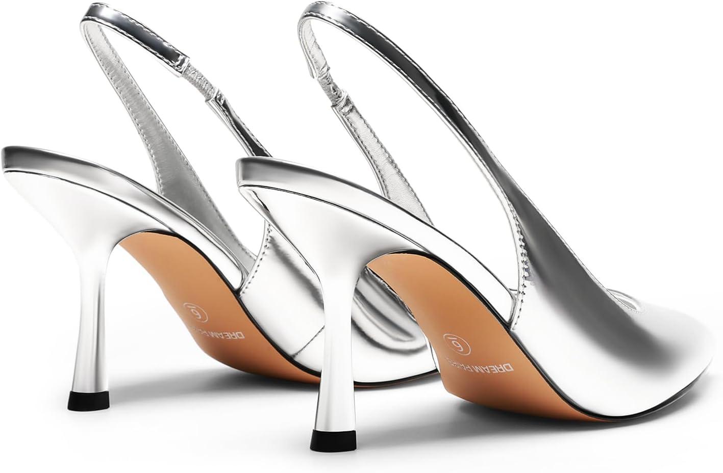 imageDREAM PAIRS Womens Heels Slingback Stiletto Pumps Shoes Pointed Closed Toe Kitten Heels Dress Bridal Elegant Wedding Sexy PartySilverpat