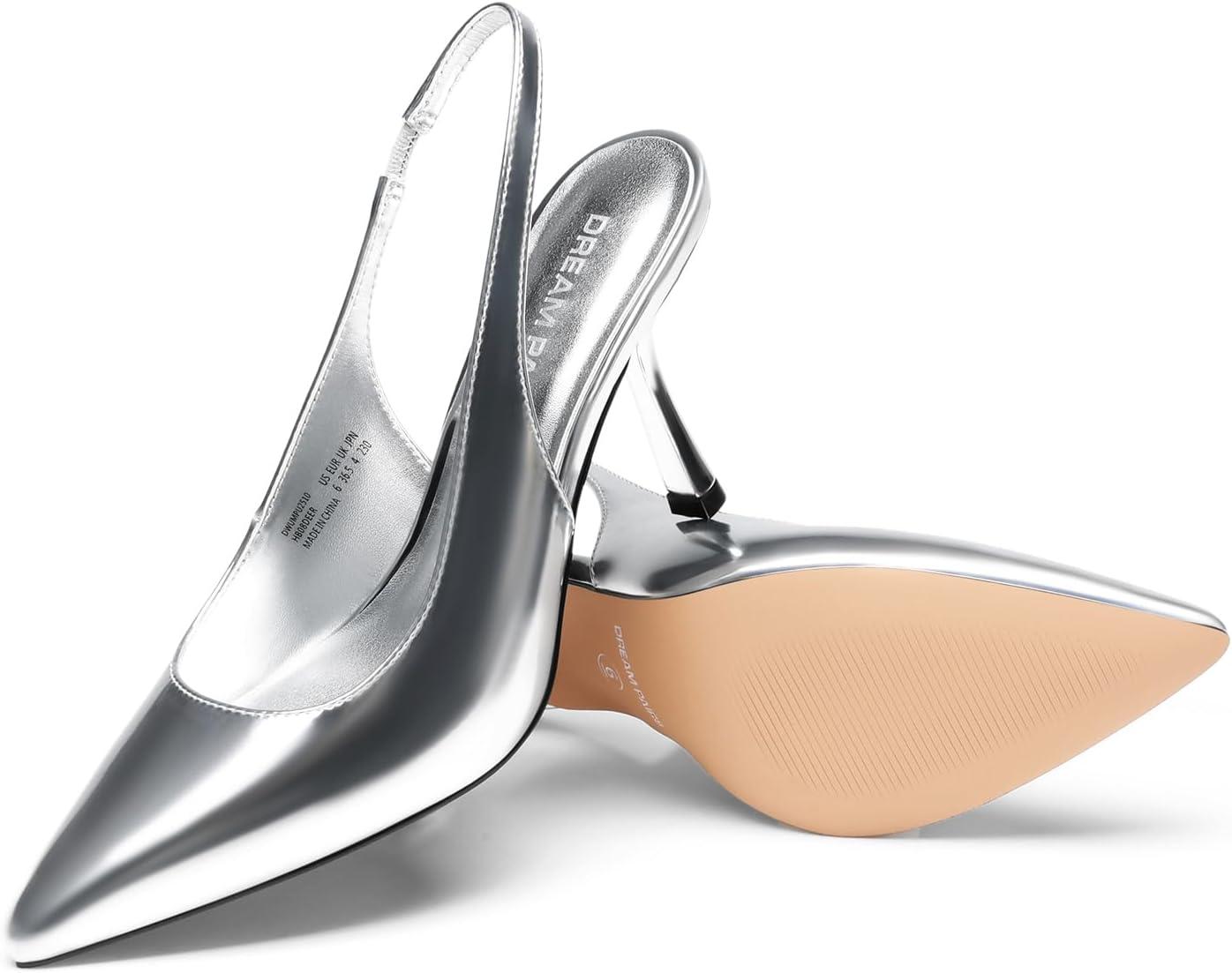imageDREAM PAIRS Womens Heels Slingback Stiletto Pumps Shoes Pointed Closed Toe Kitten Heels Dress Bridal Elegant Wedding Sexy PartySilverpat
