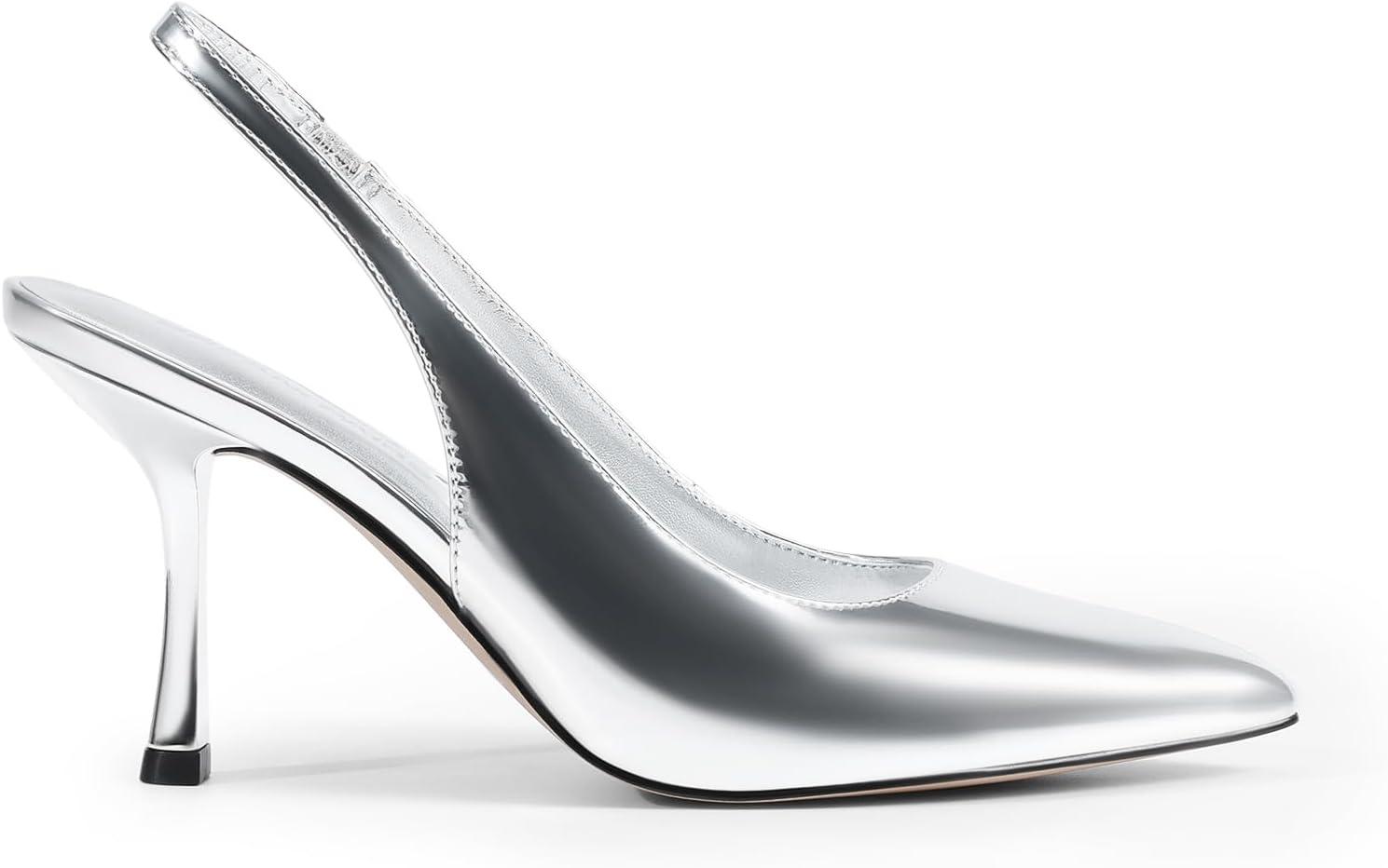 imageDREAM PAIRS Womens Heels Slingback Stiletto Pumps Shoes Pointed Closed Toe Kitten Heels Dress Bridal Elegant Wedding Sexy PartySilverpat