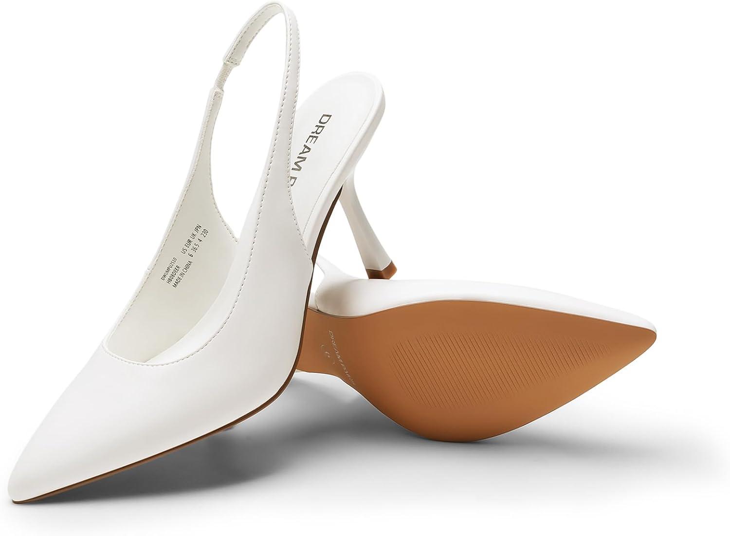 imageDREAM PAIRS Womens Heels Slingback Stiletto Pumps Shoes Pointed Closed Toe Kitten Heels Dress Bridal Elegant Wedding Sexy PartyWhitepu