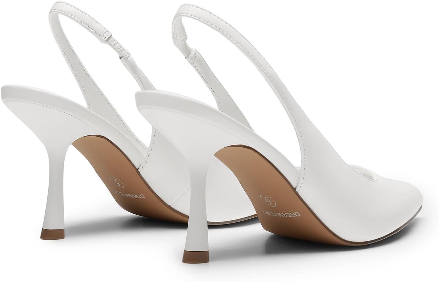 imageDREAM PAIRS Womens Heels Slingback Stiletto Pumps Shoes Pointed Closed Toe Kitten Heels Dress Bridal Elegant Wedding Sexy PartyWhitepu