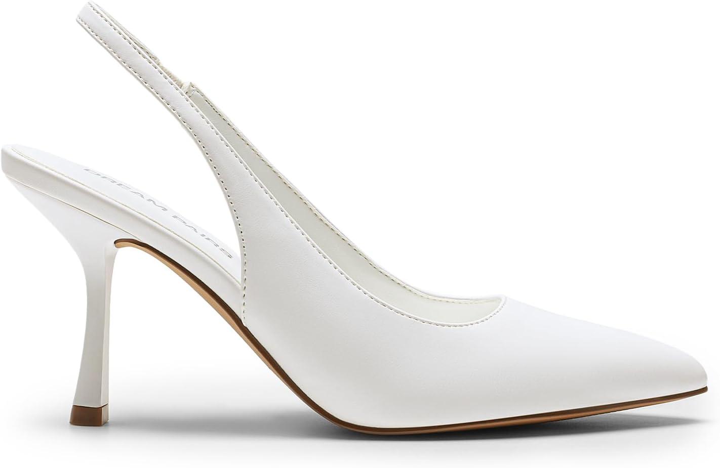 imageDREAM PAIRS Womens Heels Slingback Stiletto Pumps Shoes Pointed Closed Toe Kitten Heels Dress Bridal Elegant Wedding Sexy PartyWhitepu