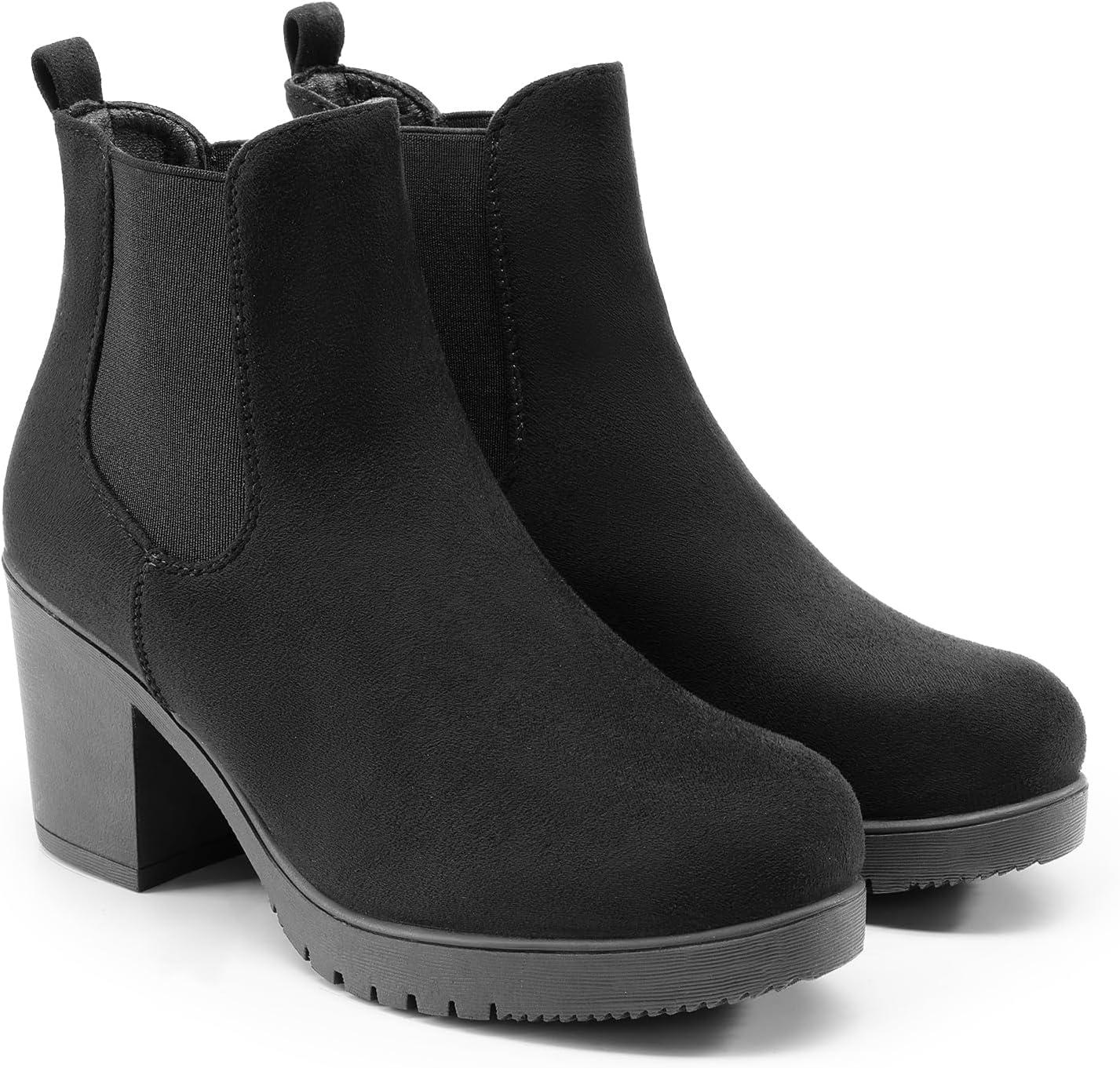 imageDREAM PAIRS Womens High Chunky Heel Chelsea Ankle Boots Slip On Elastic Fall Heeled Booties ShoesBlack