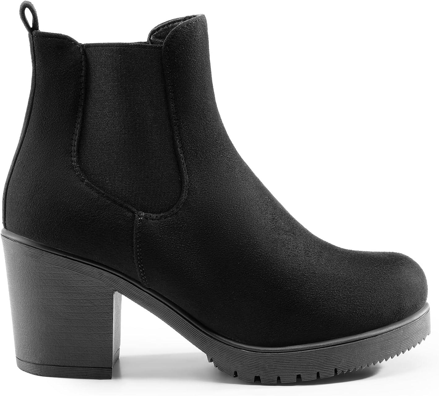 imageDREAM PAIRS Womens High Chunky Heel Chelsea Ankle Boots Slip On Elastic Fall Heeled Booties ShoesBlack
