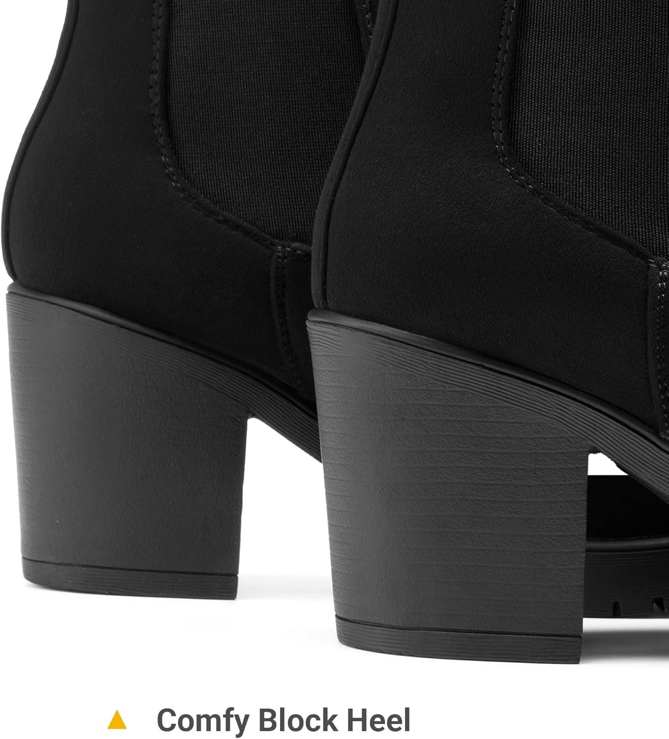 imageDREAM PAIRS Womens High Chunky Heel Chelsea Ankle Boots Slip On Elastic Fall Heeled Booties ShoesBlack