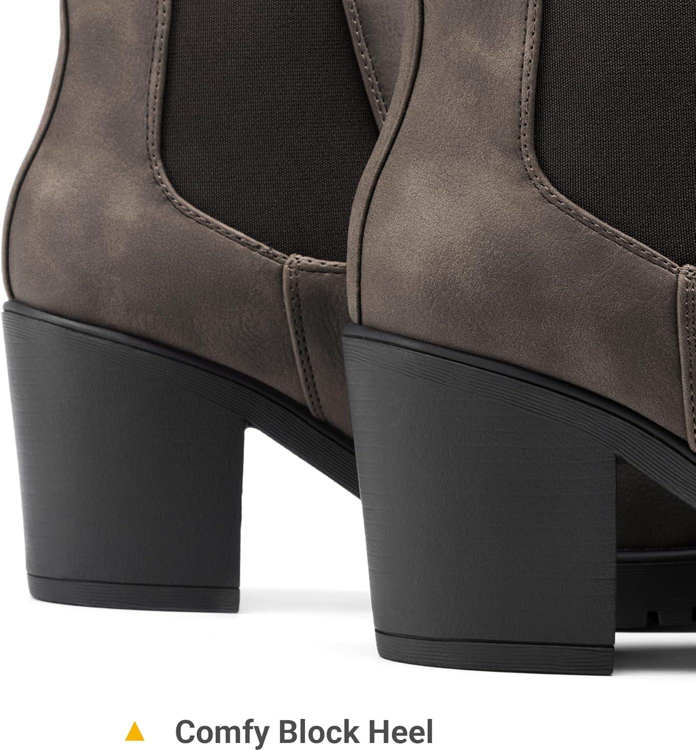 imageDREAM PAIRS Womens High Chunky Heel Chelsea Ankle Boots Slip On Elastic Fall Heeled Booties ShoesBrownPu