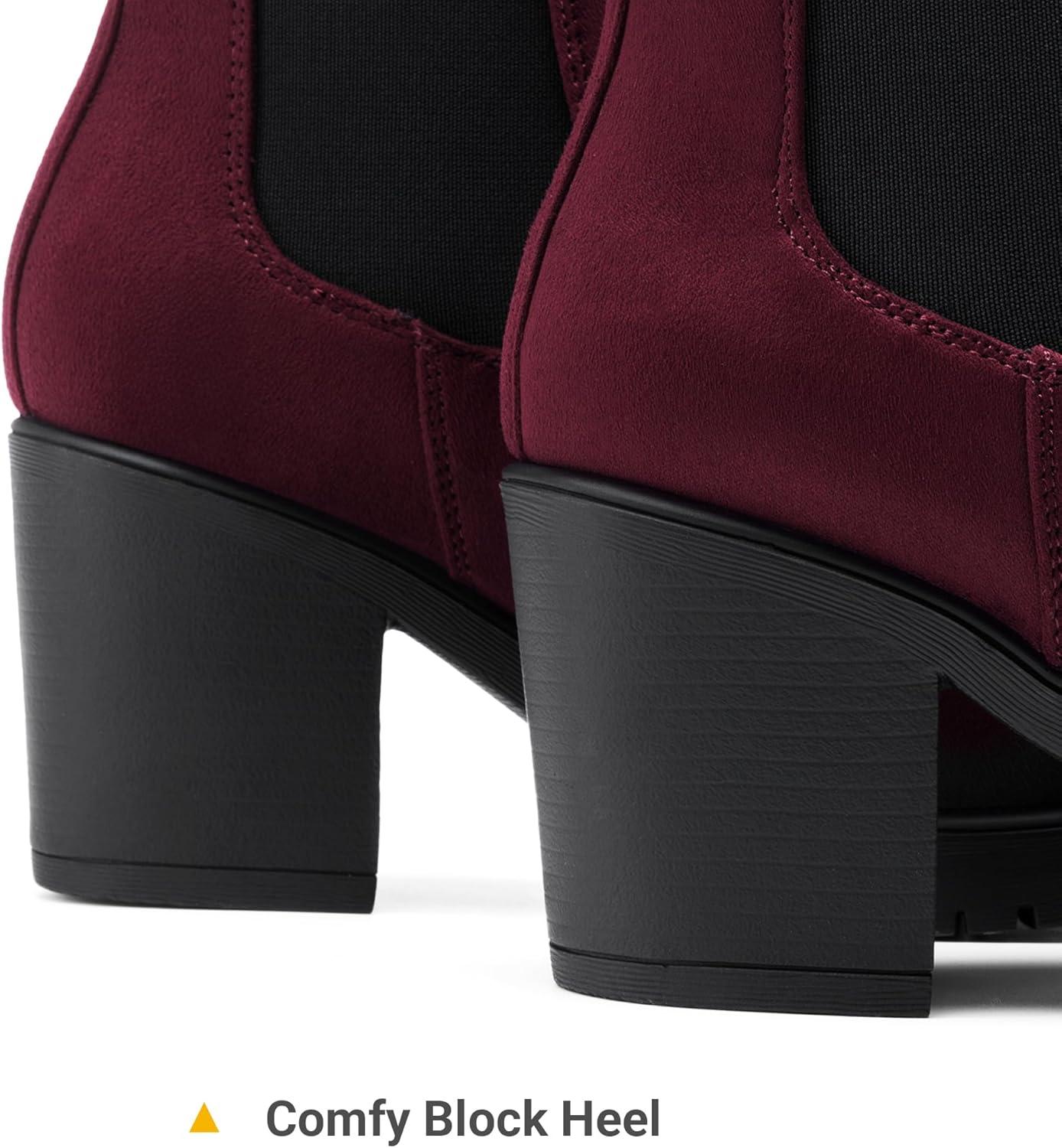 imageDREAM PAIRS Womens High Chunky Heel Chelsea Ankle Boots Slip On Elastic Fall Heeled Booties ShoesBurgundy